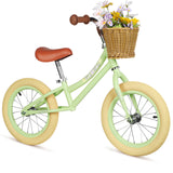 14 Inch Kids Balance Bike with Removable Basket Green