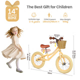 14 Inch Kids Balance Bike with Removable Basket Light Yellow