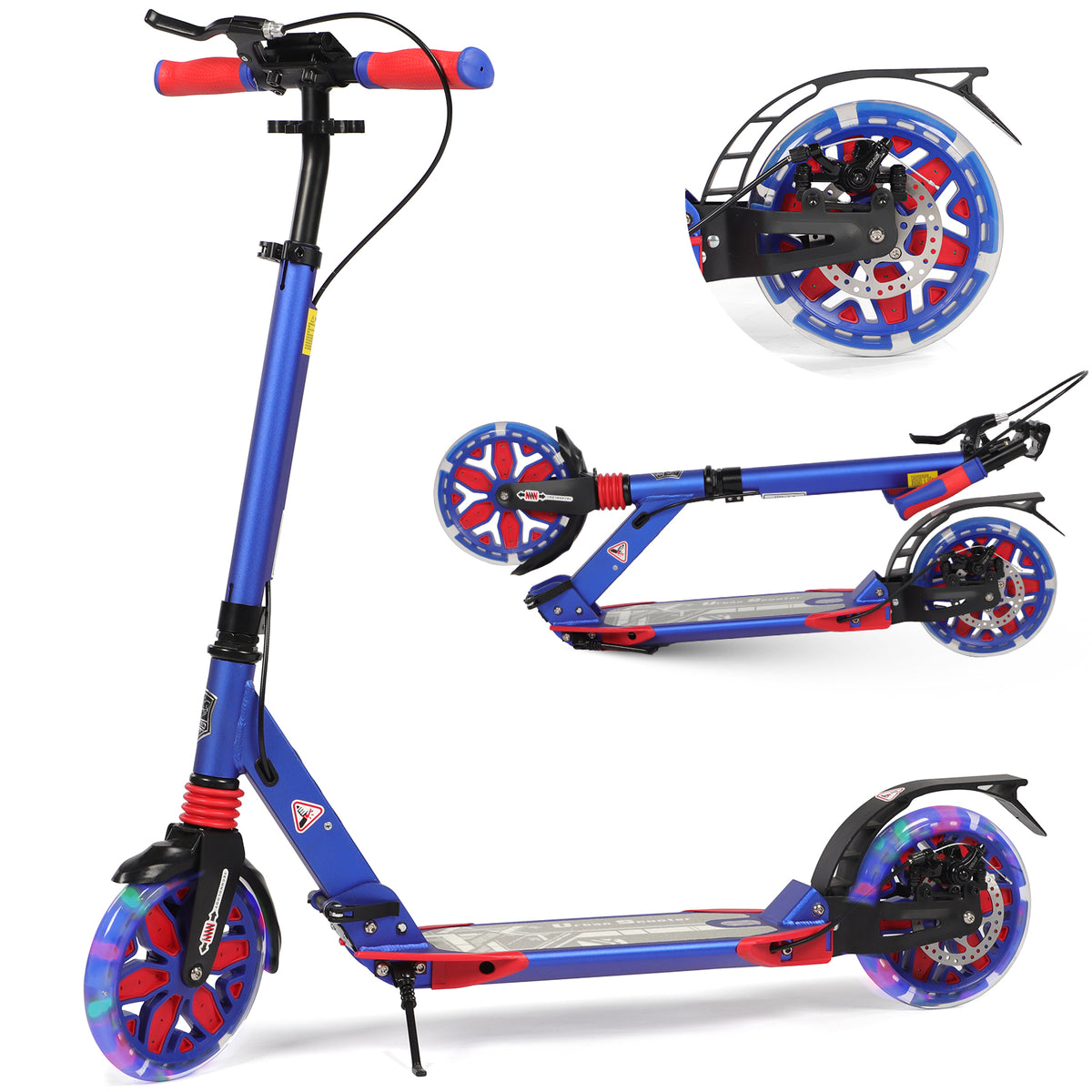 Hyeed Light Up Kick Scooter with Disc Brake Dark Blue