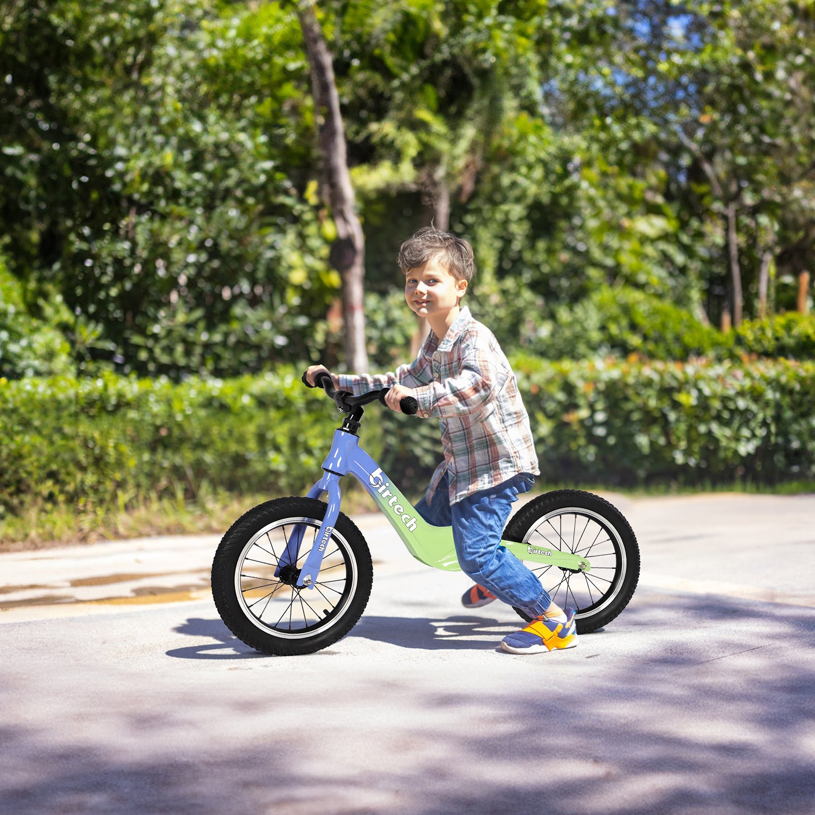 Birtech 14 Inch Kids Balance Bike with Magnesium Alloy Frame Blue&Green