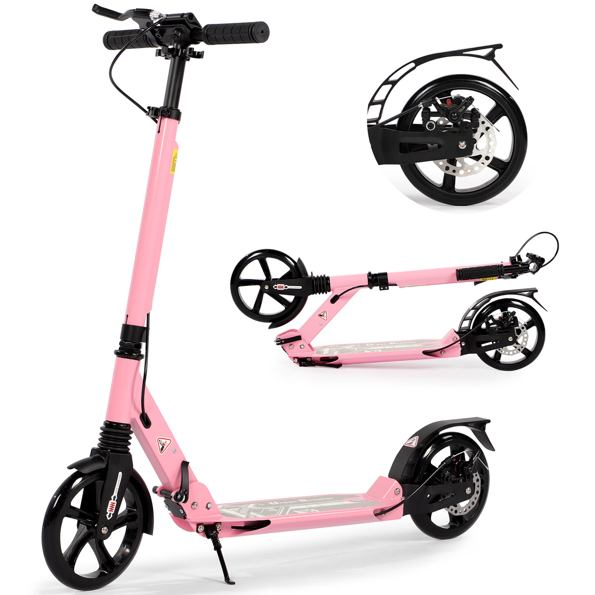 Hyeed Kick Scooter with Disc Brake Pink