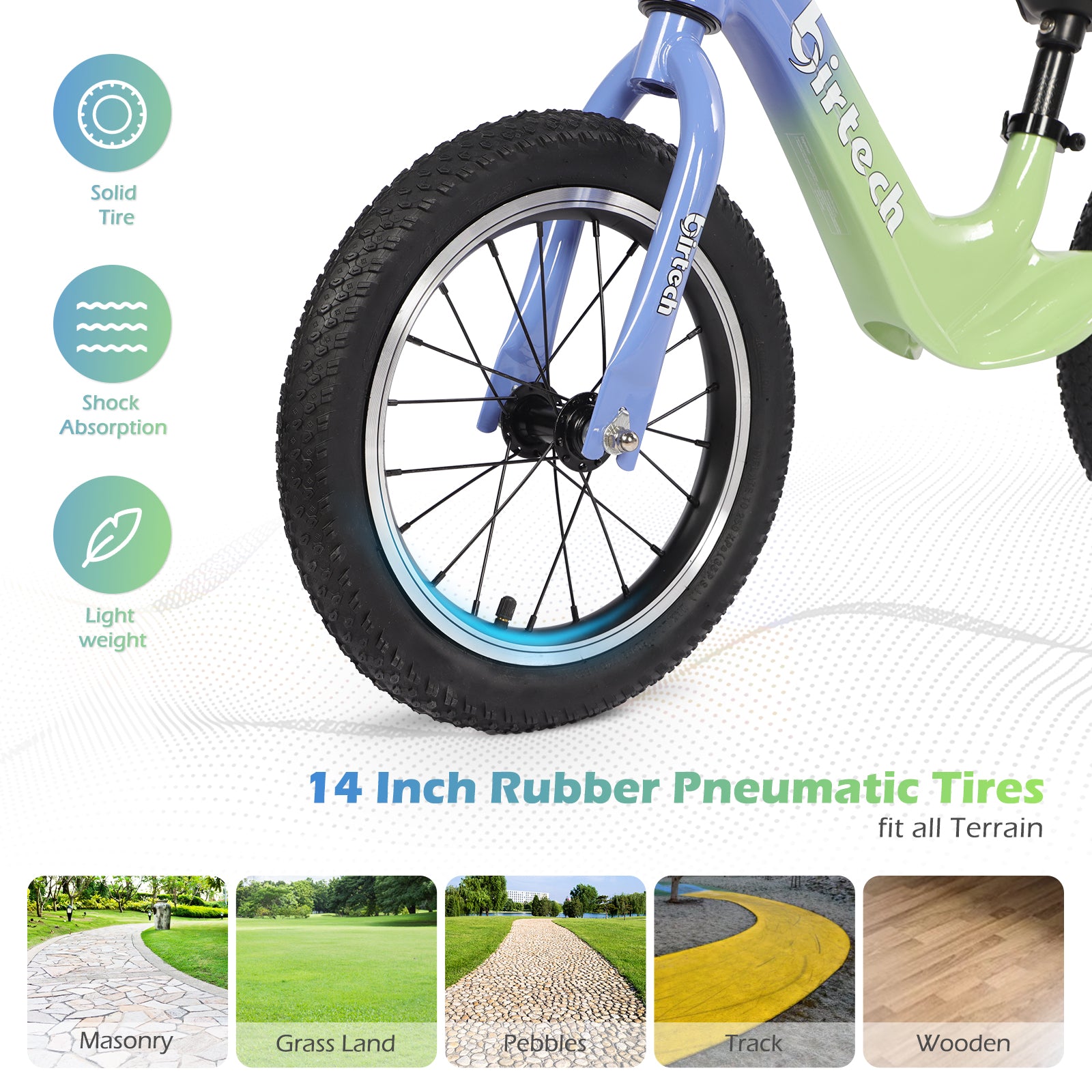 Birtech 14 Inch Kids Balance Bike with Magnesium Alloy Frame Blue&Green