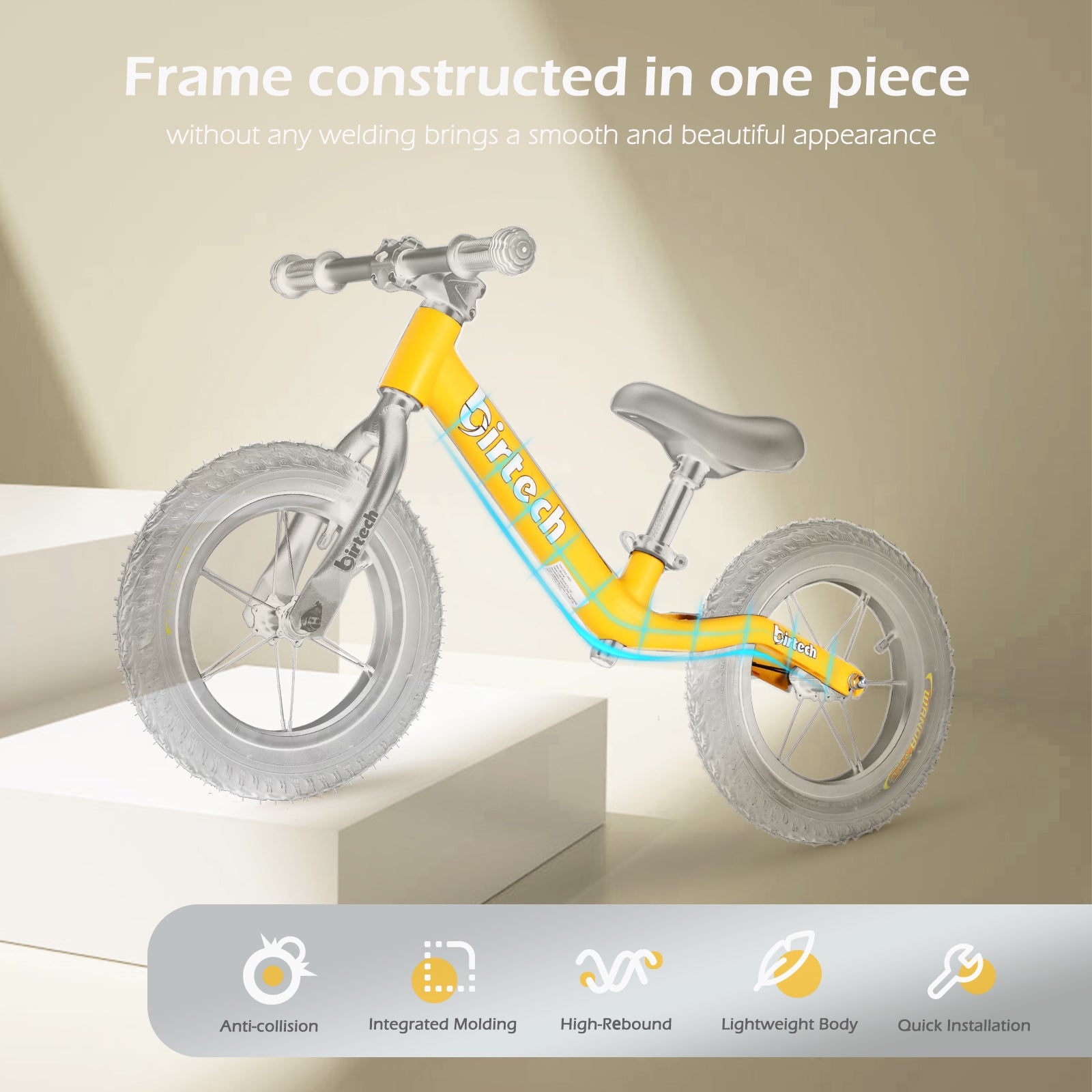 Birtech 12" Balance Bike Nylon Frame Yellow