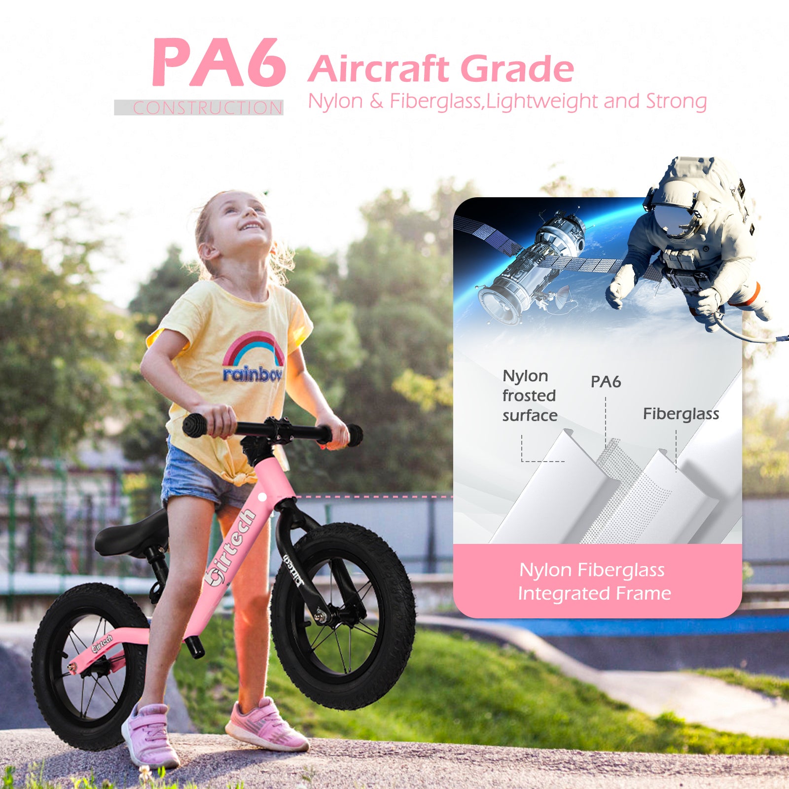 Birtech 12" Balance Bike Nylon Frame Pink