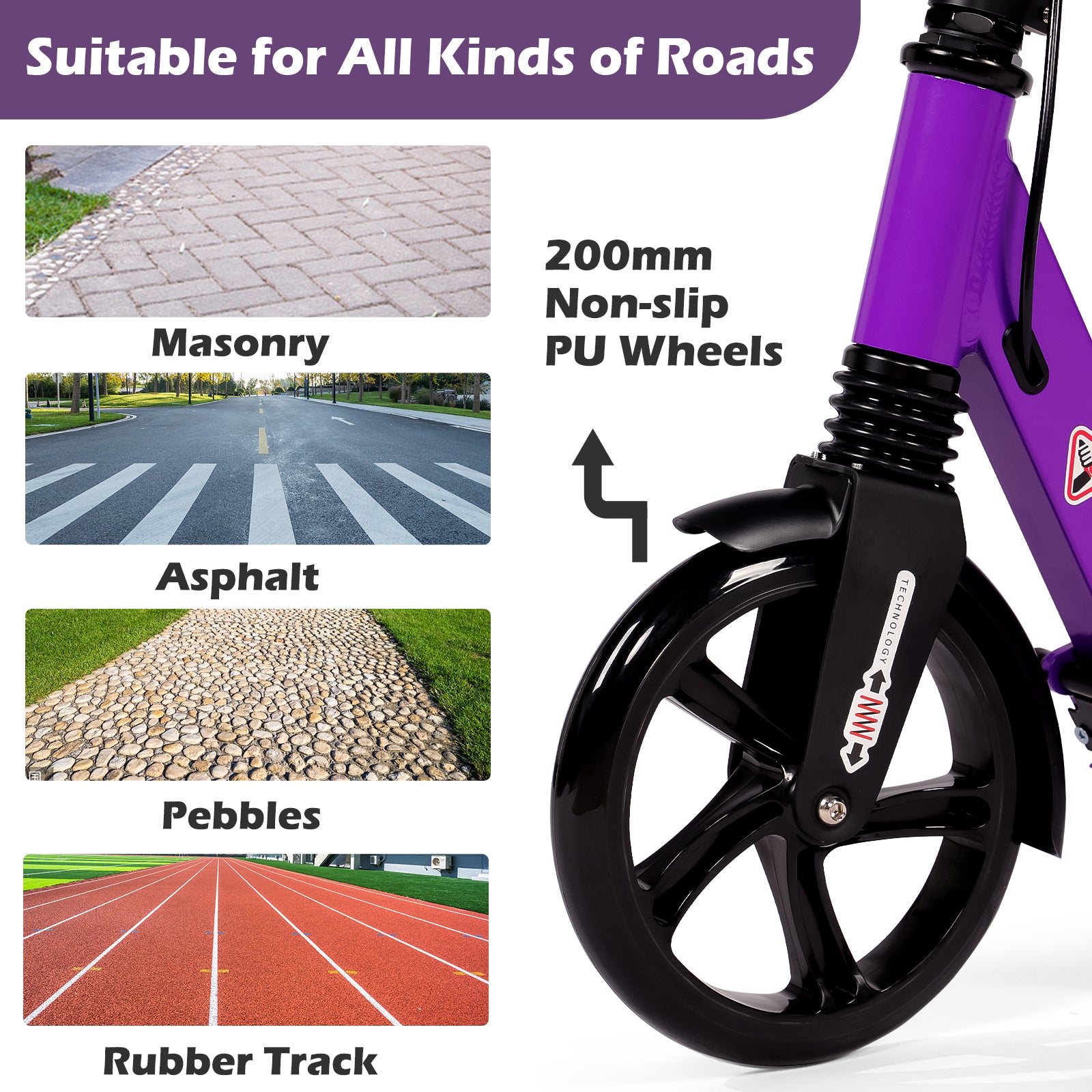 Hyeed Kick Scooter with Disc Brake Purple