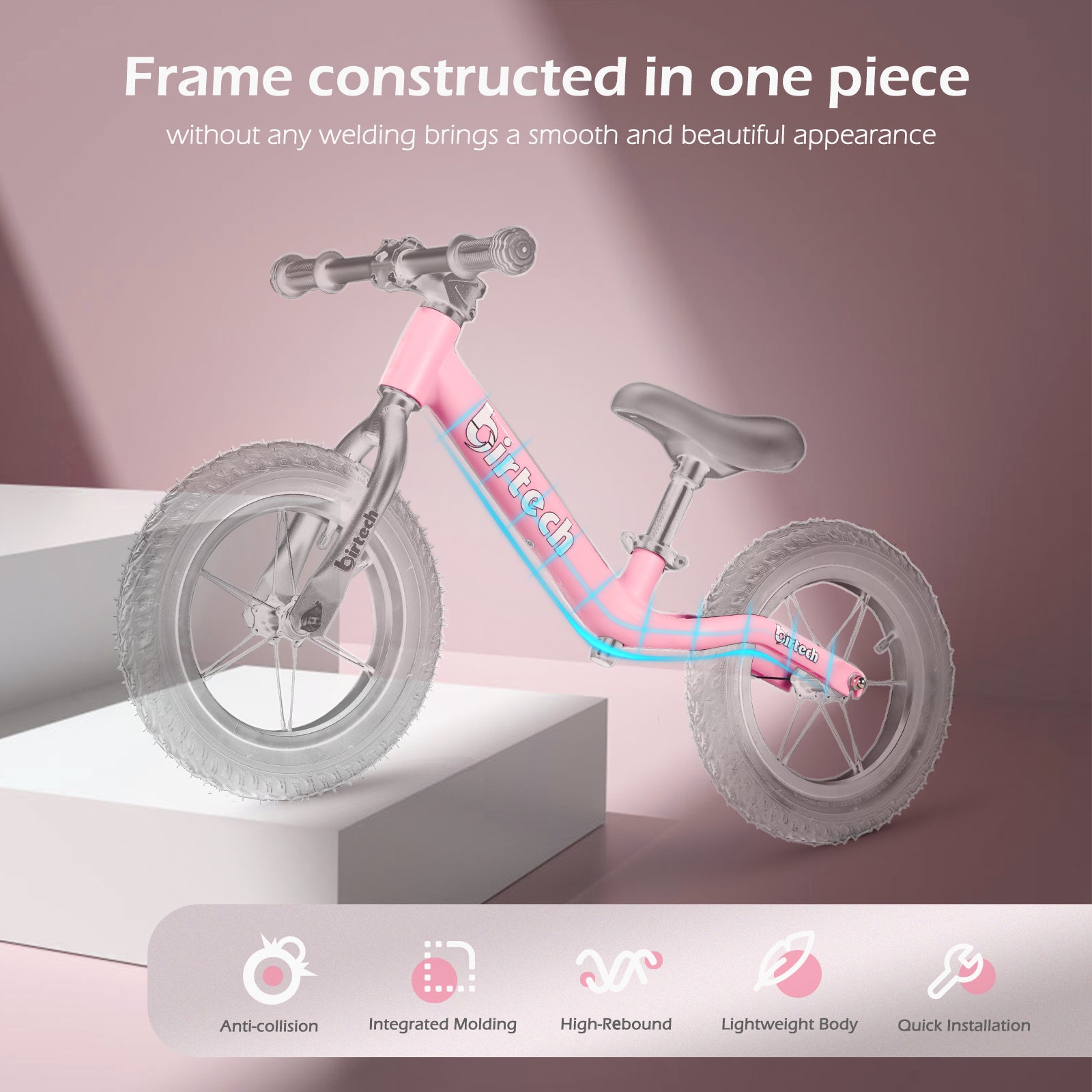 Birtech 12" Balance Bike Nylon Frame Pink