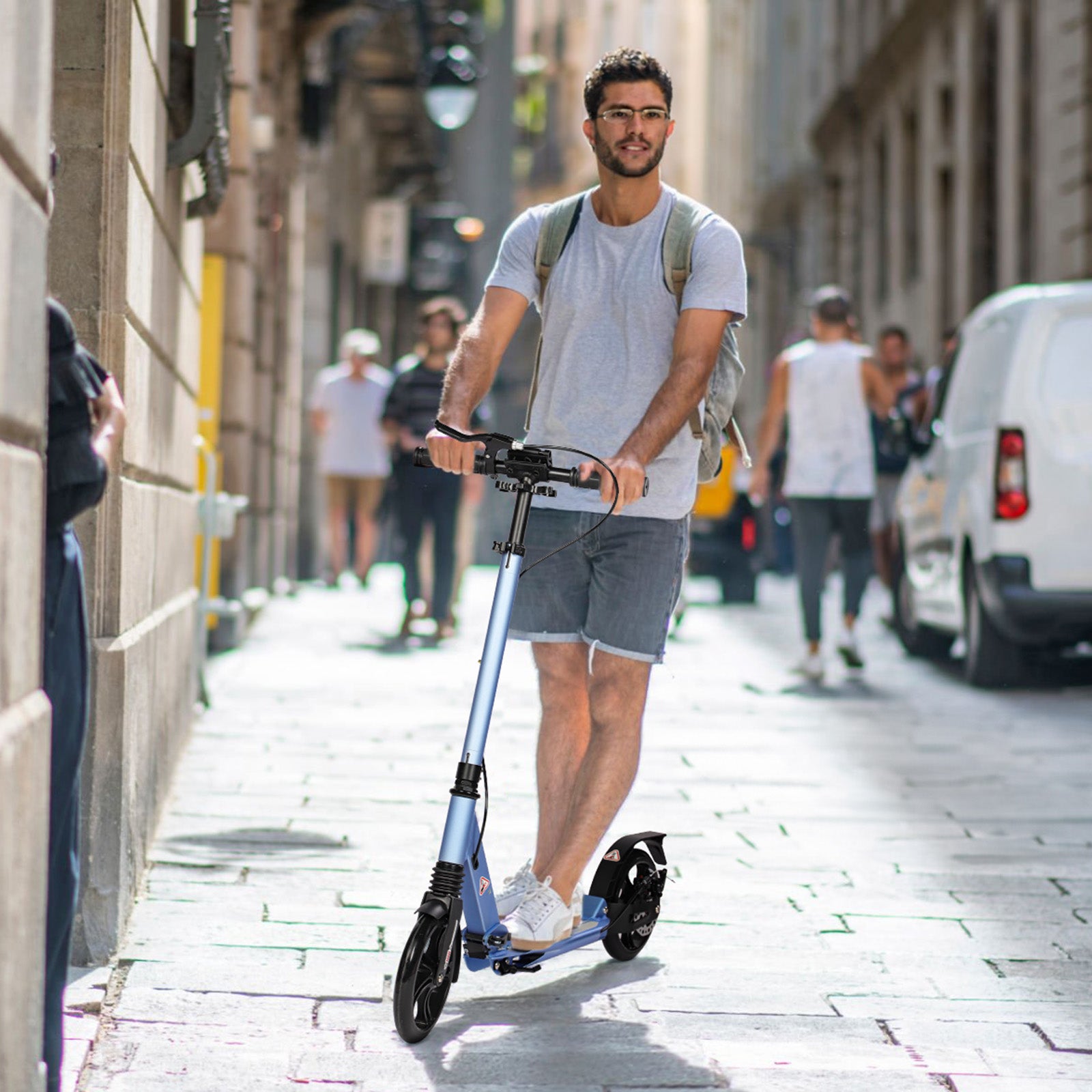 Hyeed Kick Scooter with Disc Brakes Lighting Bule