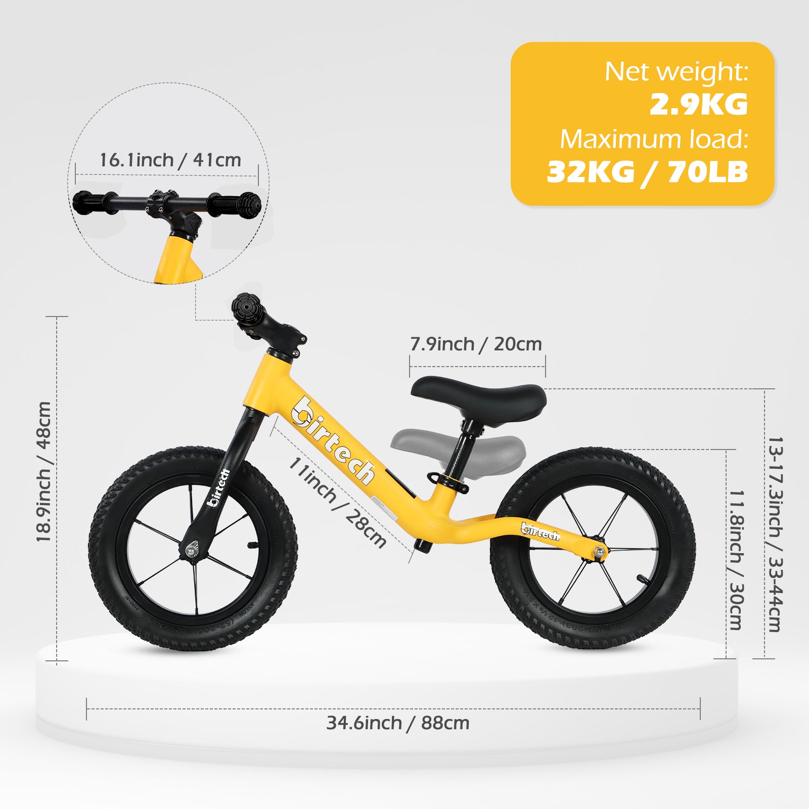 Birtech 12" Balance Bike Nylon Frame Yellow