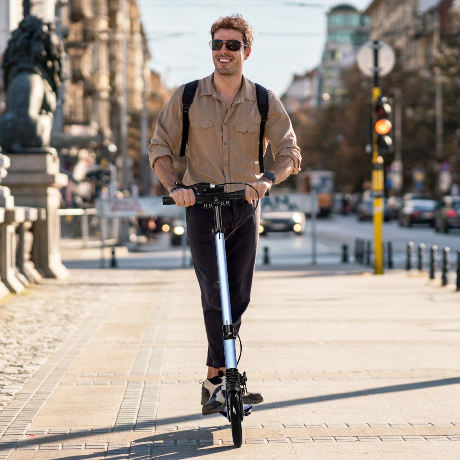 Hyeed Kick Scooter with Disc Brakes Lighting Bule