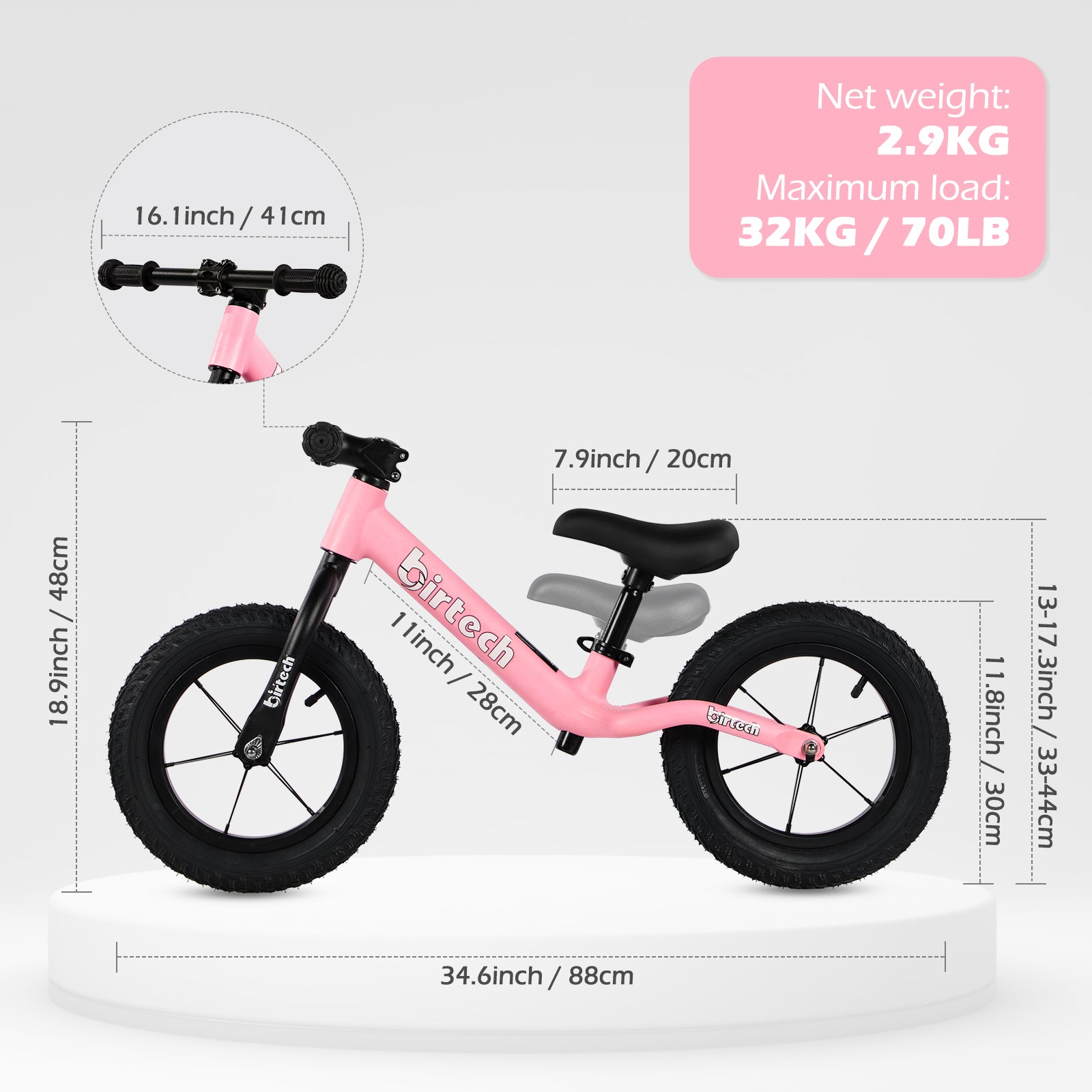 Birtech 12" Balance Bike Nylon Frame Pink