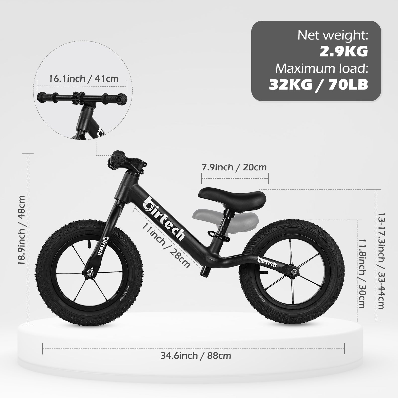 Birtech 12" Balance Bike Nylon Frame Black