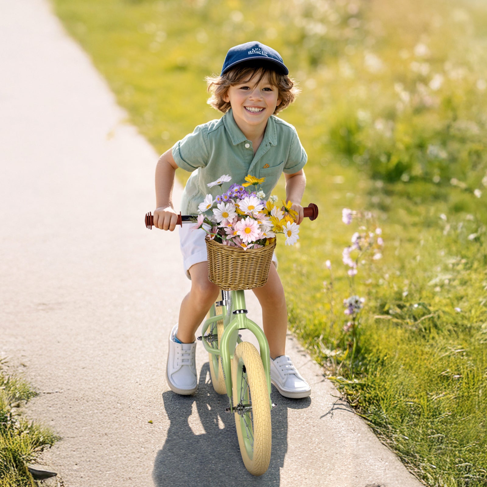 14 Inch Kids Balance Bike with Removable Basket Green