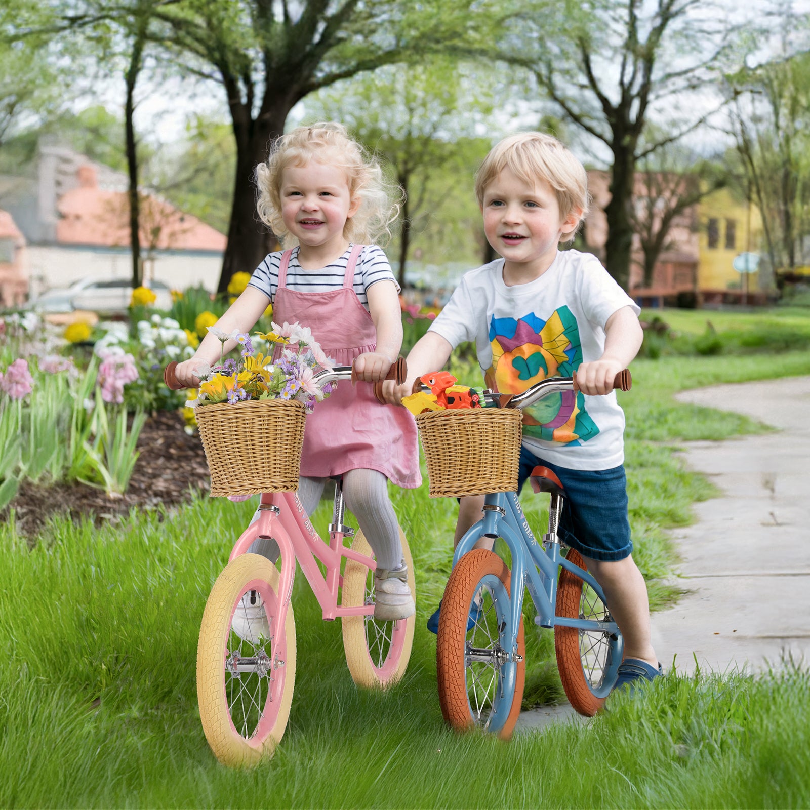 14 Inch Kids Balance Bike with Removable Basket Blue