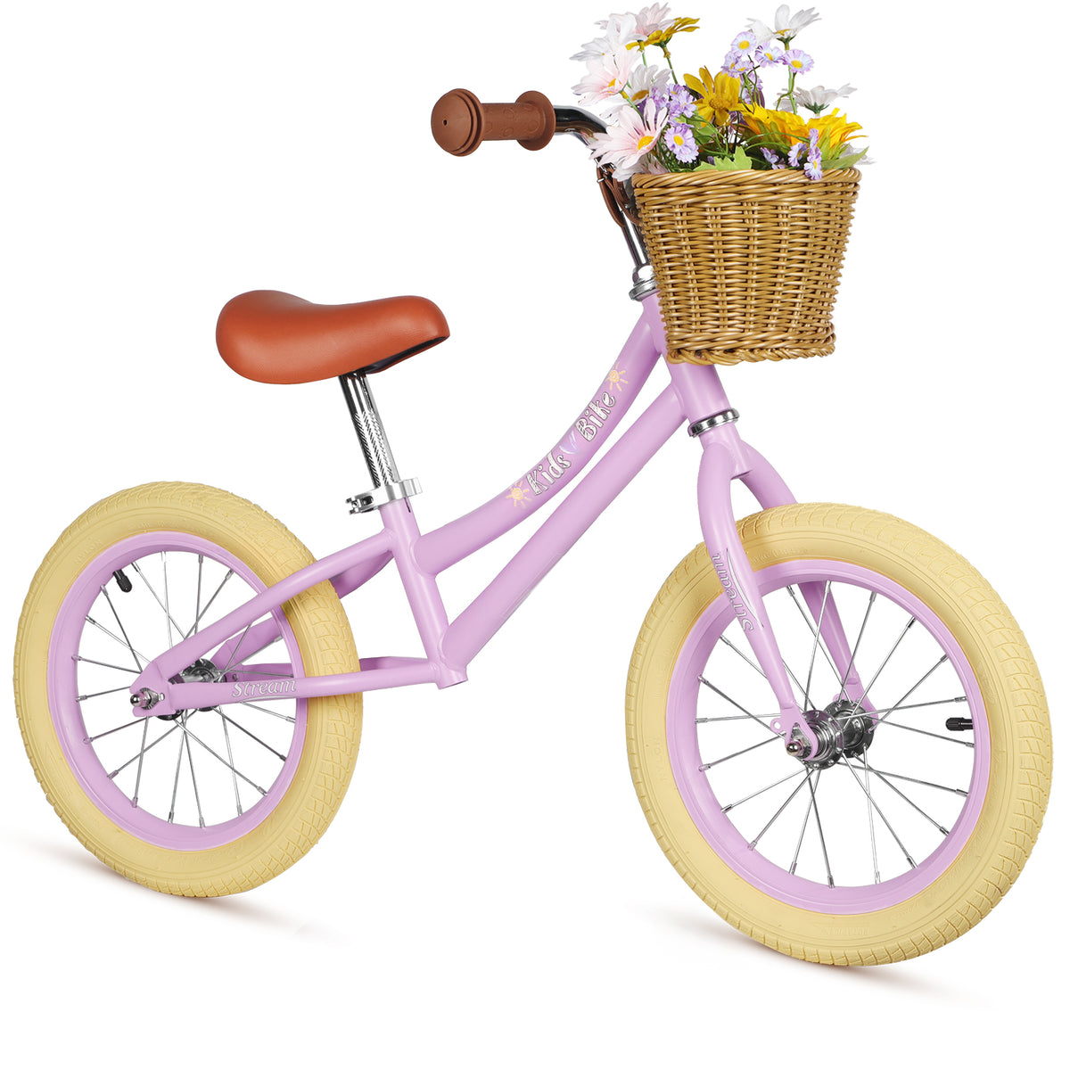 14 Inch Kids Balance Bike with Removable Basket Purple