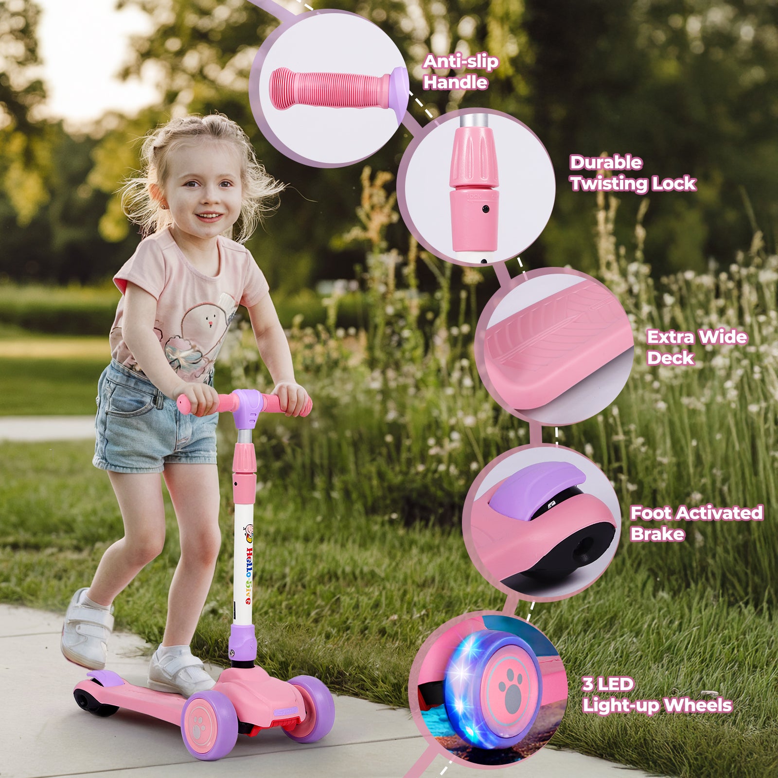 Hyeed 3 Wheel Kids Scooter Age 2-6