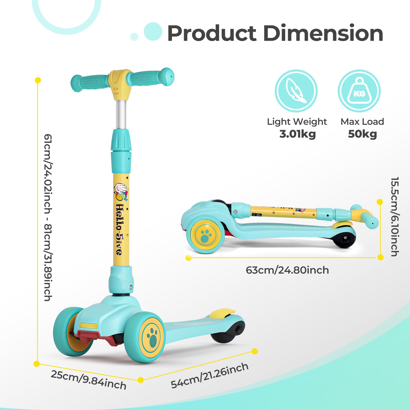 Hyeed 3 Wheel Kids Scooter Age 2-6