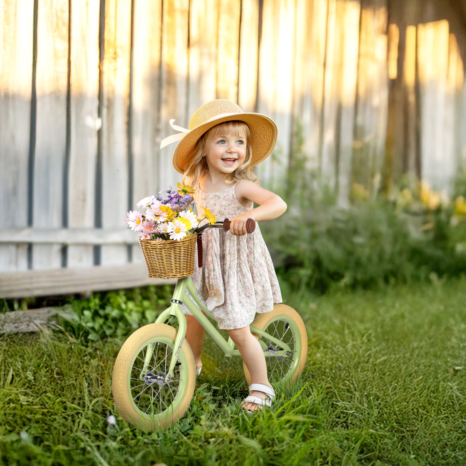 14 Inch Kids Balance Bike with Removable Basket Green