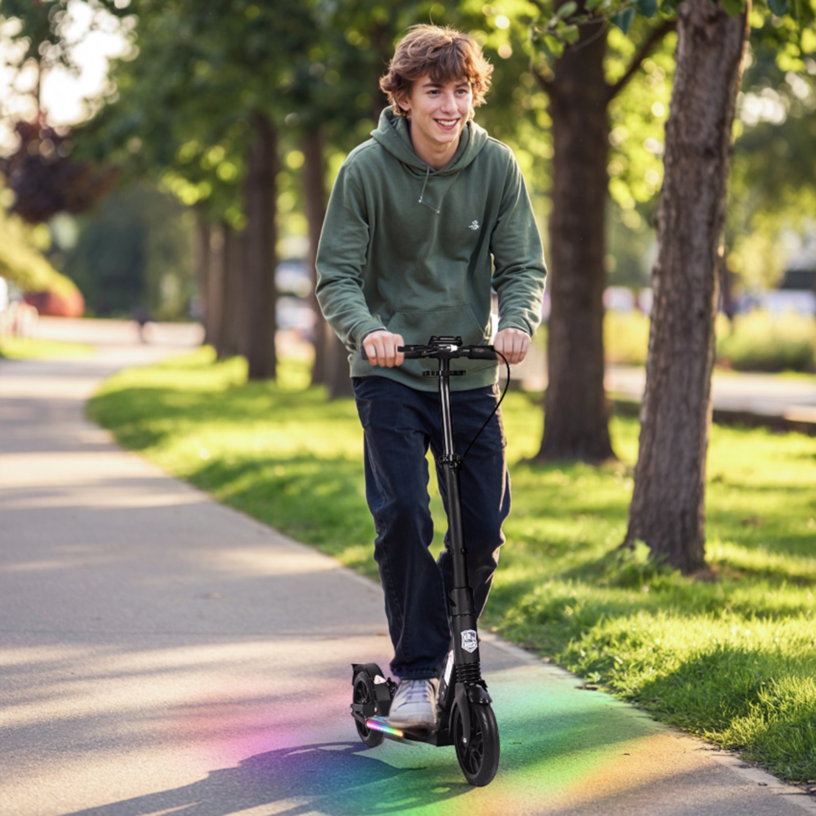Hyeed Light Up Kick Scooter with Disc Brake Black