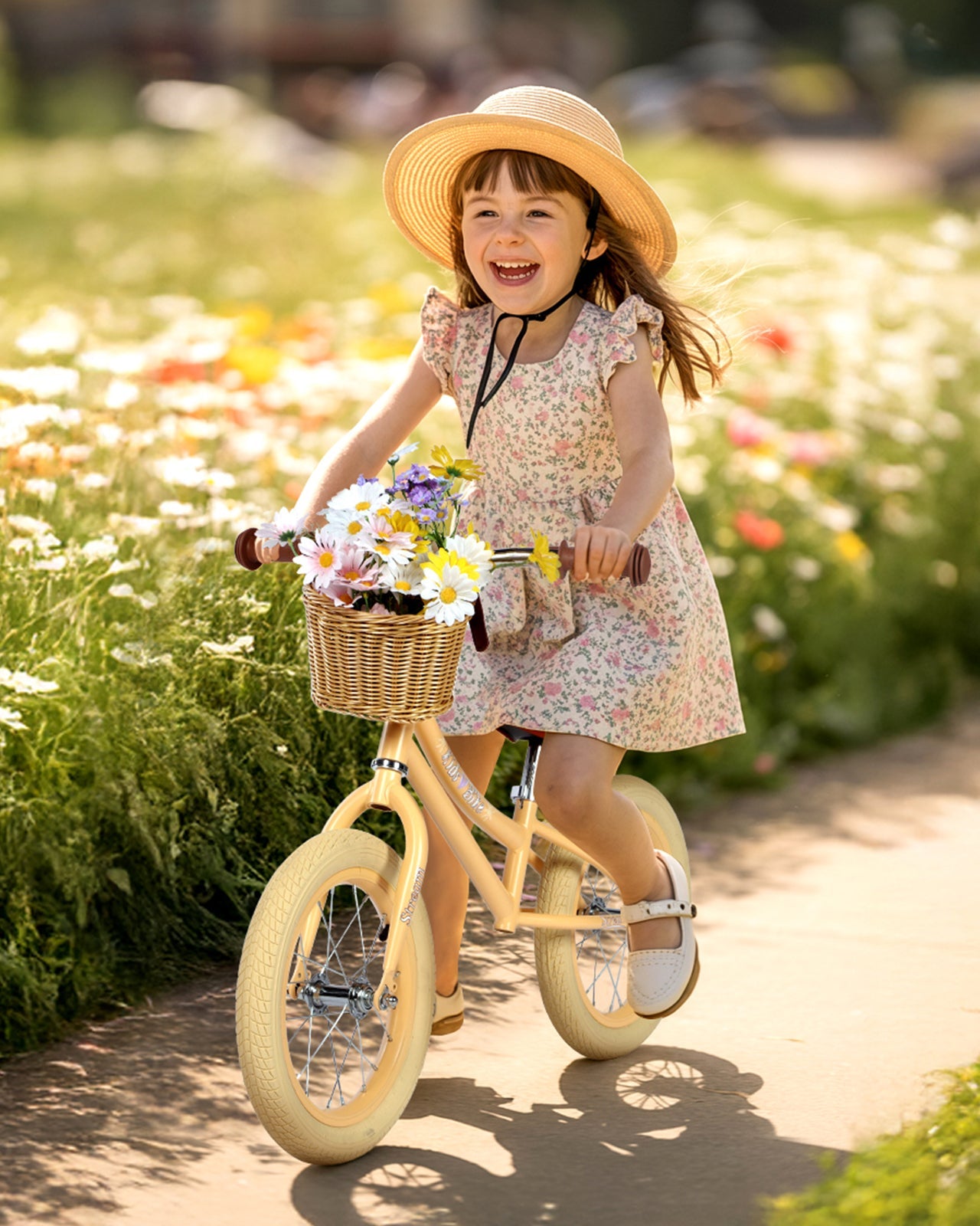 14 Inch Kids Balance Bike with Removable Basket Light Yellow