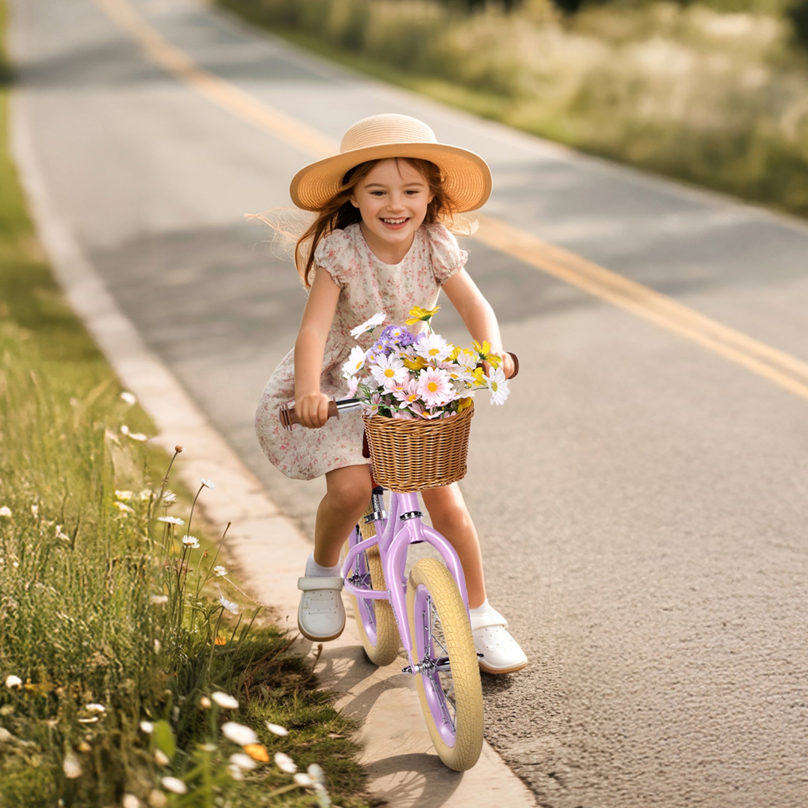 14 Inch Kids Balance Bike with Removable Basket Purple