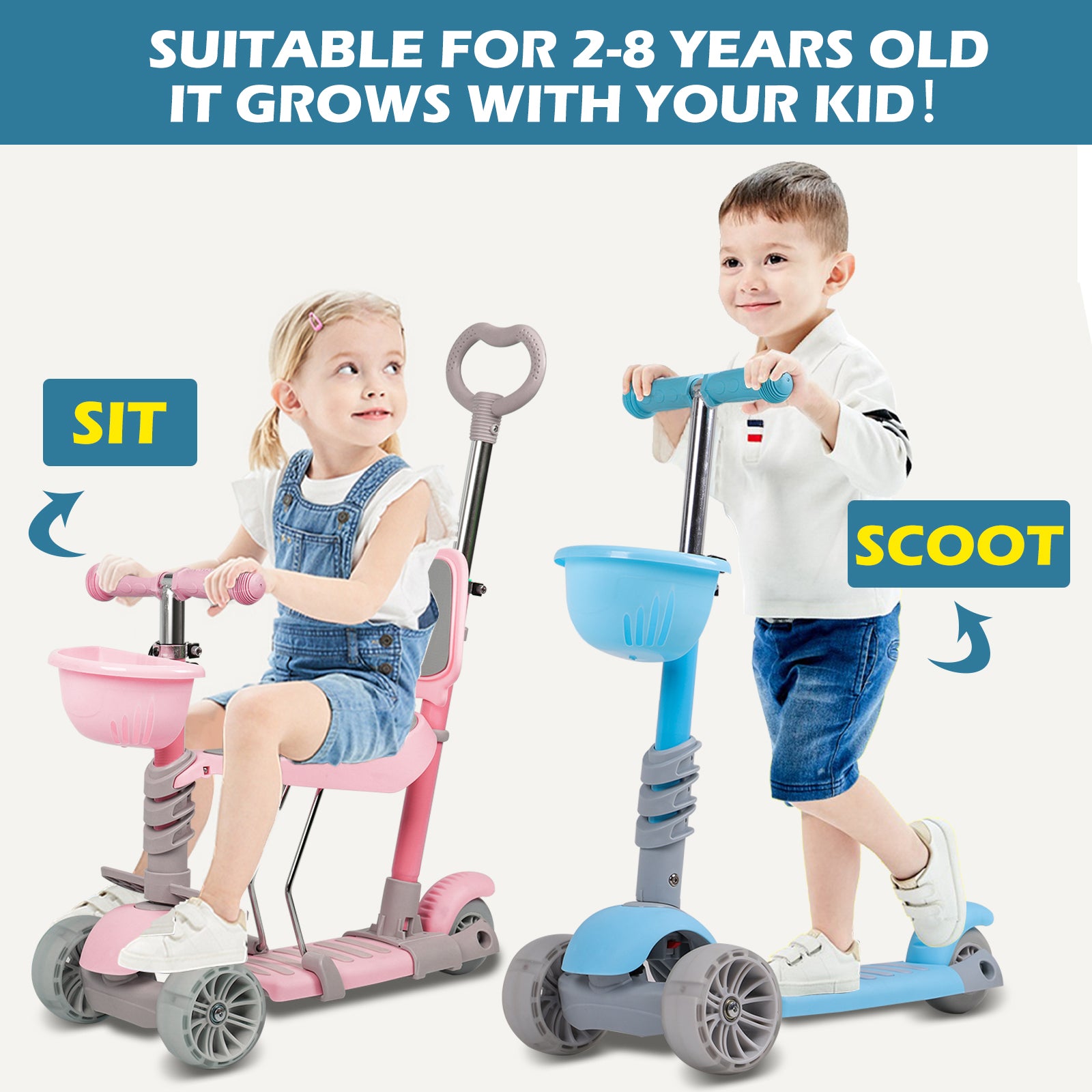 Hyeed 5-in-1 Kids Scooter Pink