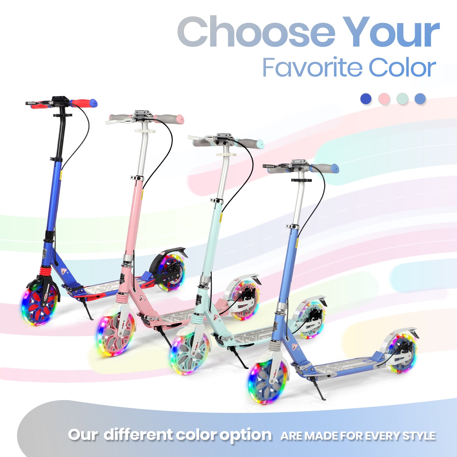 Hyeed Light Up Kick Scooter with Disc Brake Blue