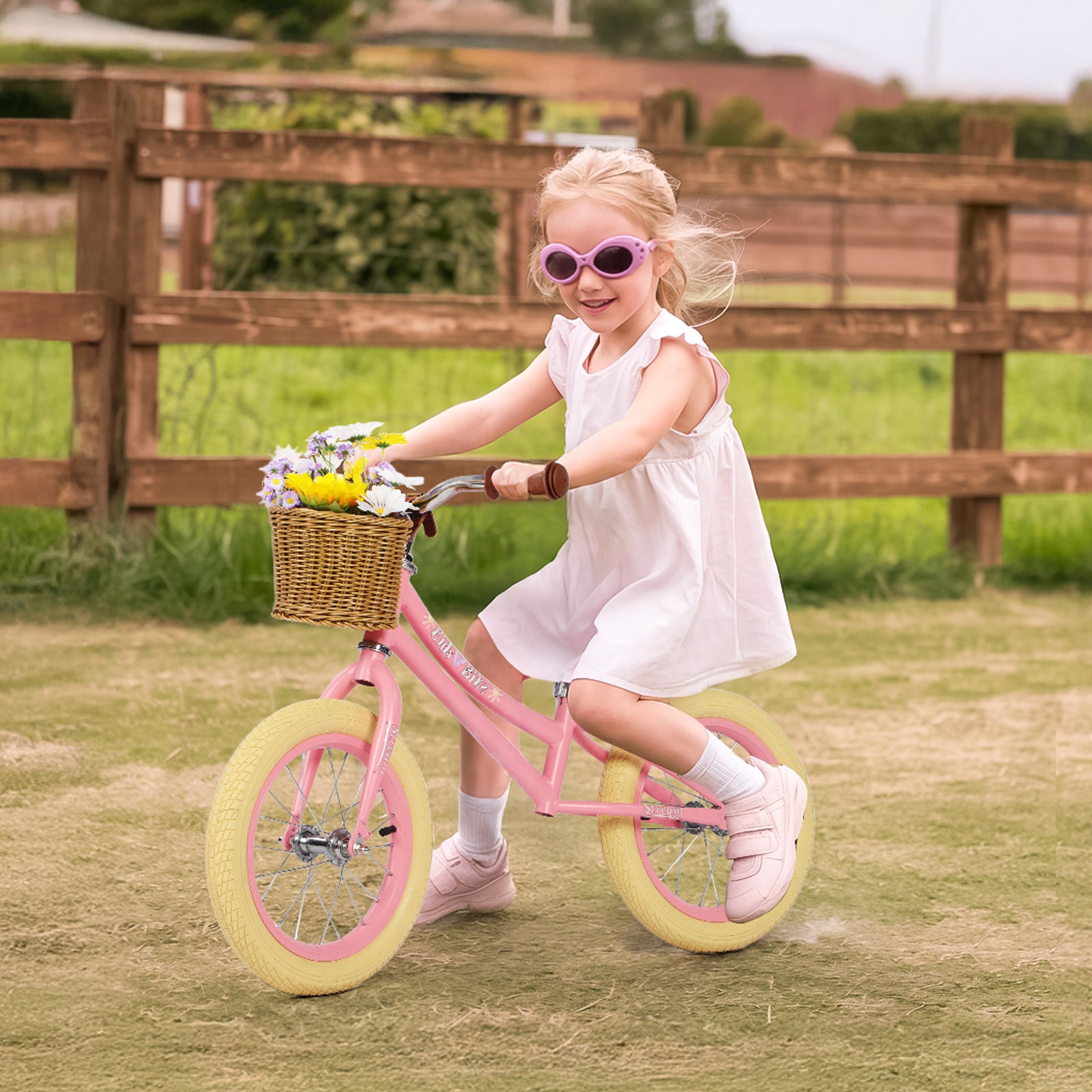 14 Inch Kids Balance Bike with Removable Basket Pink