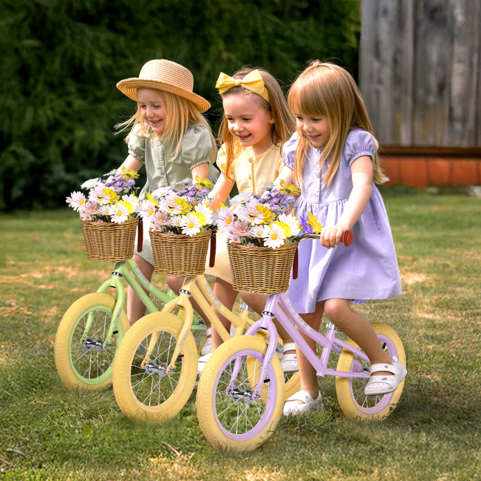 14 Inch Kids Balance Bike with Removable Basket Green
