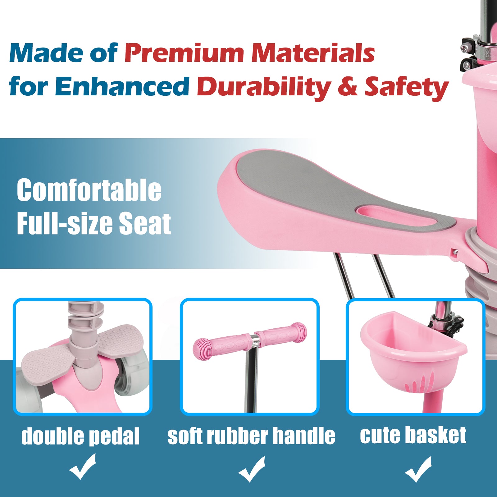 Hyeed 5-in-1 Kids Scooter Pink