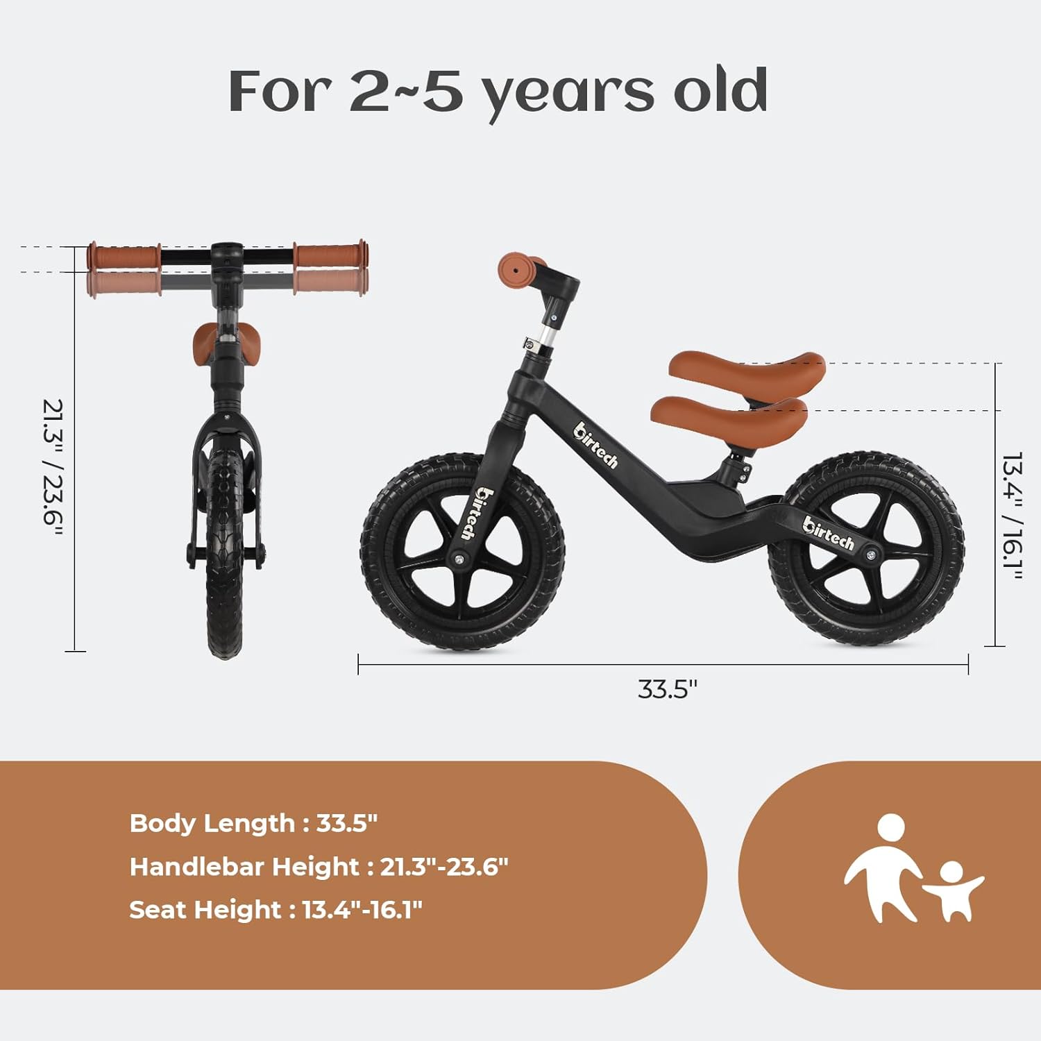 Birtech 12" Kids Balance Bike with Nylon Frame Black