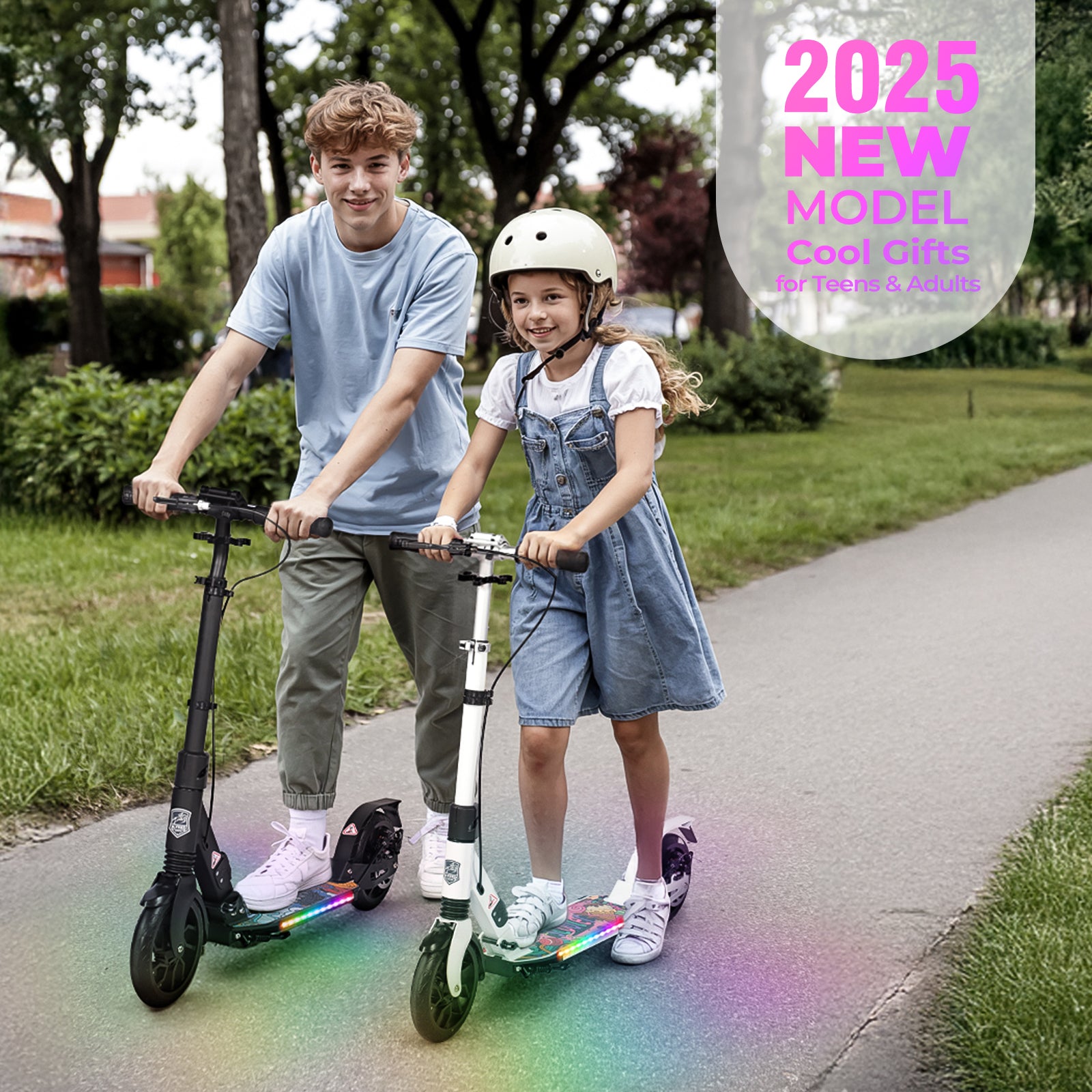 Hyeed Light Up Kick Scooter with Disc Brake White