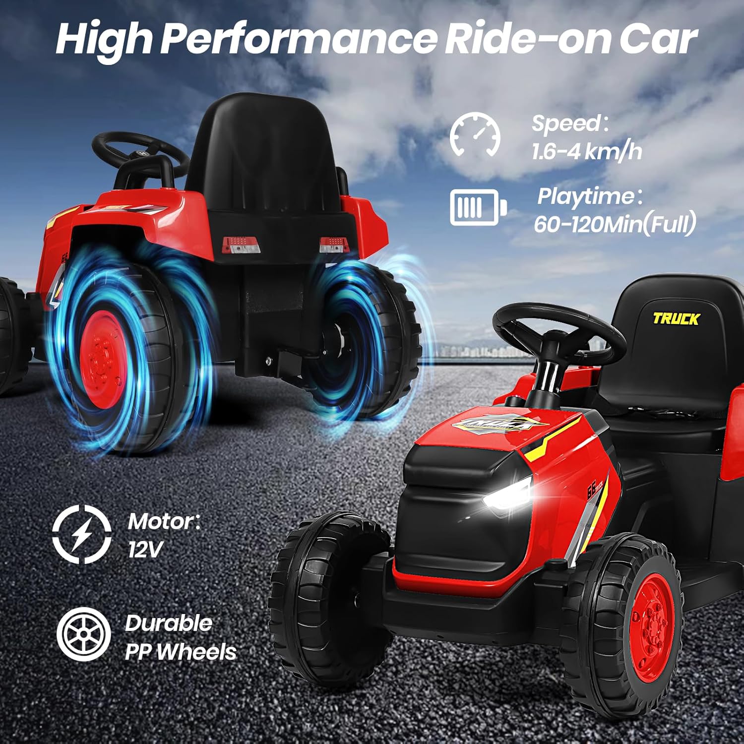 Kids 12V Ride-On Tractor with Detachable Trailer & Remote Control