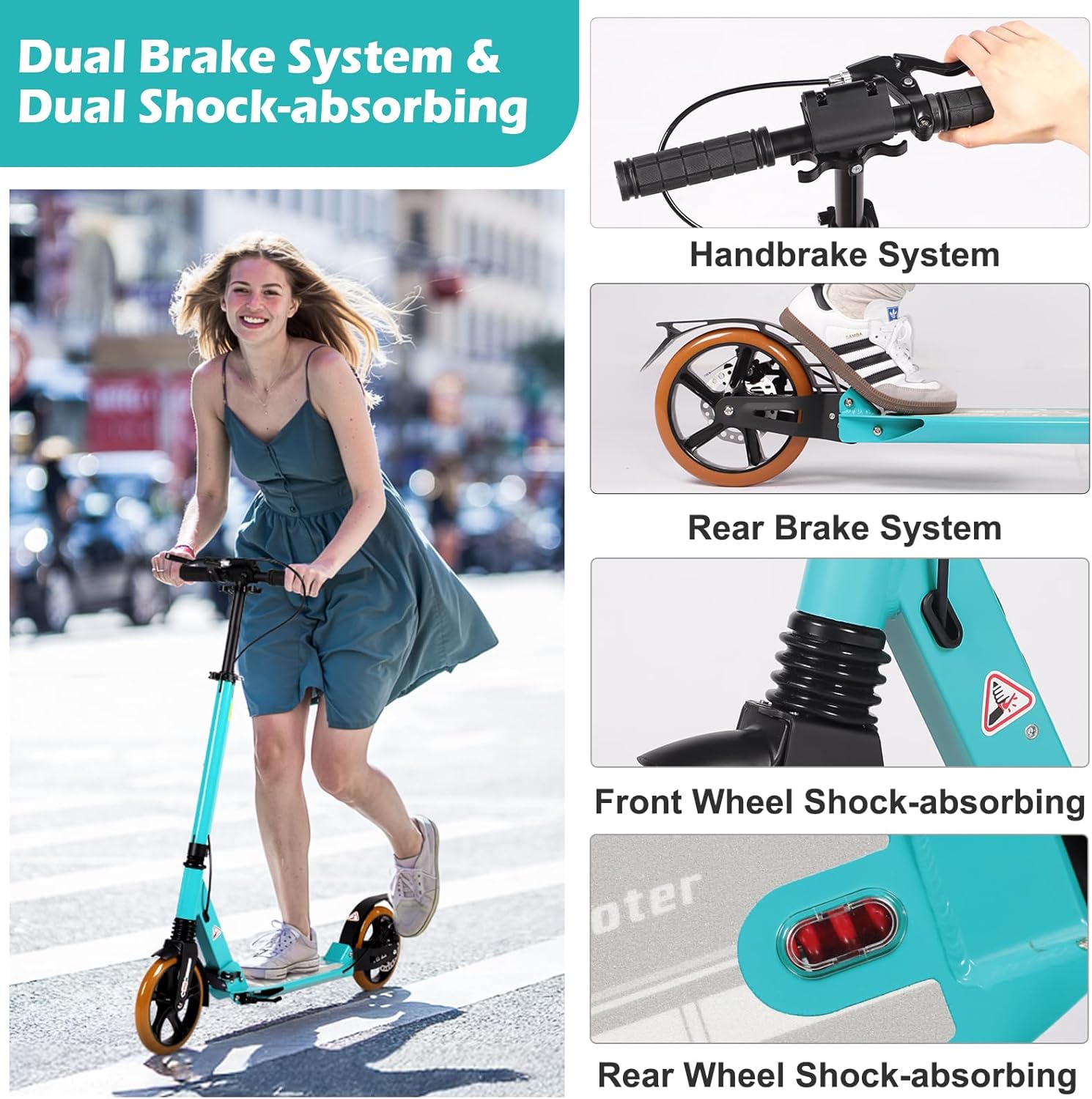 Hyeed Kick Scooter with Disc Brakes Lake Bule