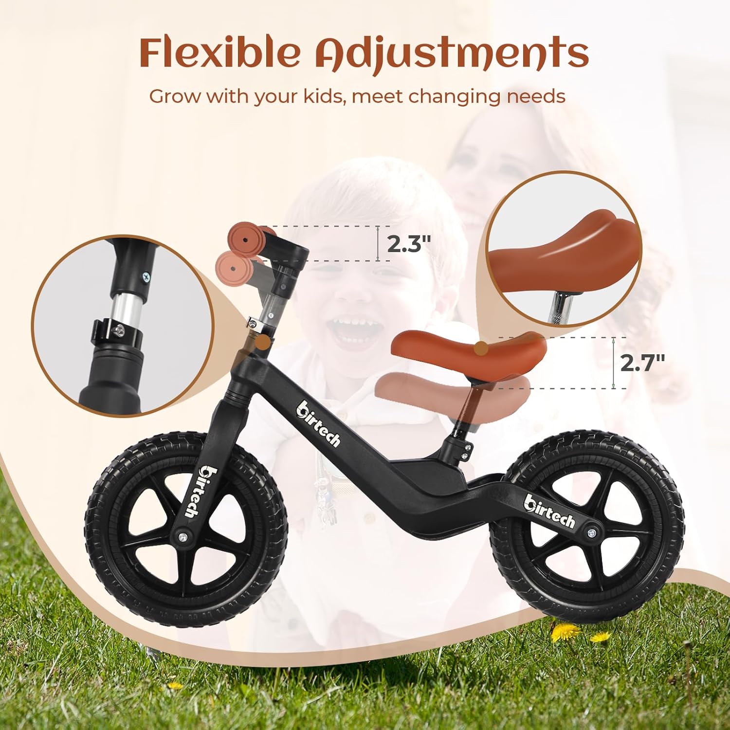 Birtech 12" Kids Balance Bike with Nylon Frame Black