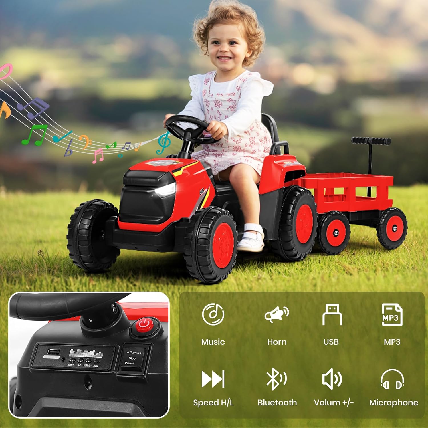 Kids 12V Ride-On Tractor with Detachable Trailer & Remote Control