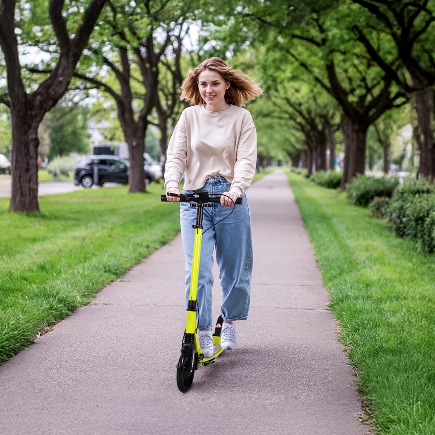 Hyeed Kick Scooter with Disc Brakes Yellow