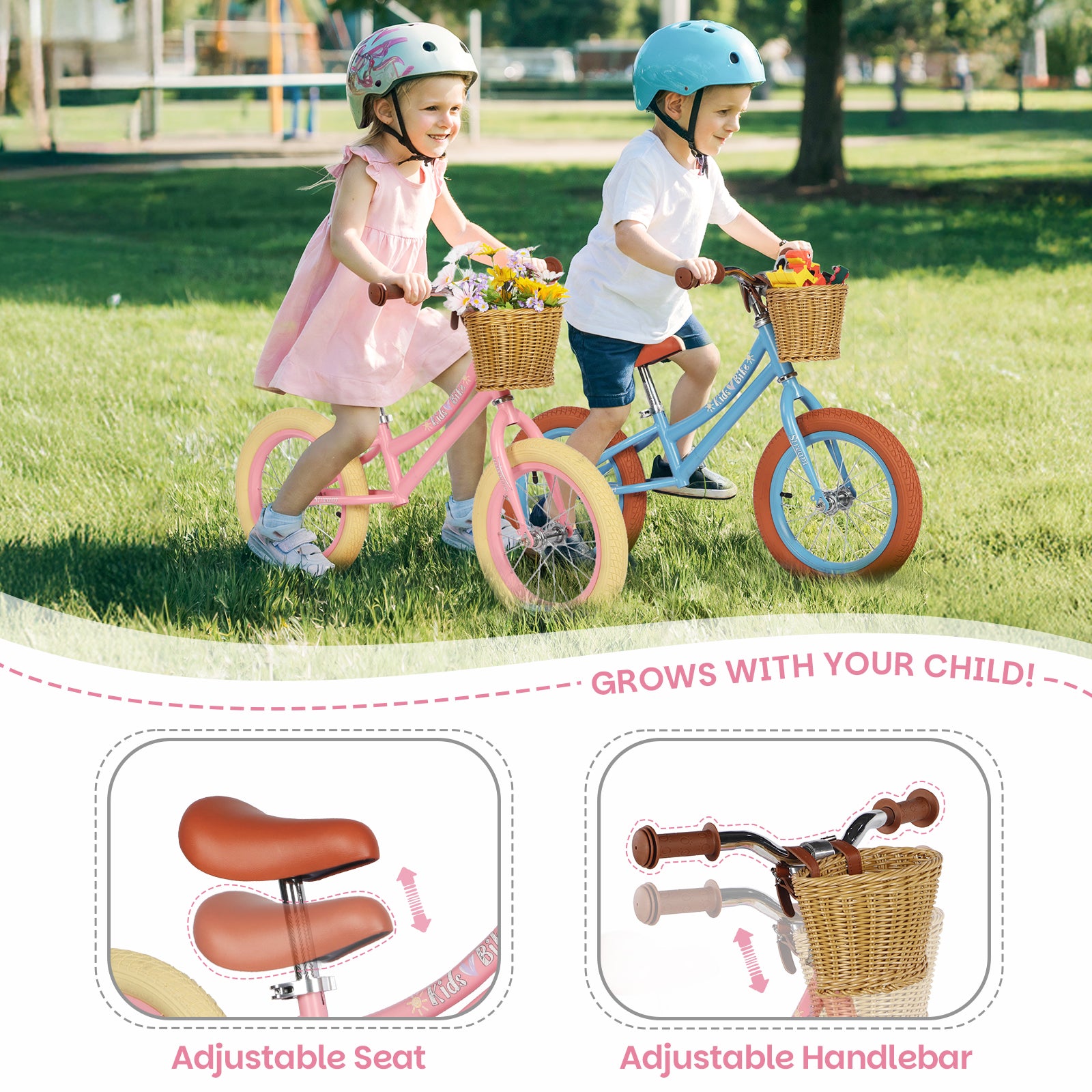 14 Inch Kids Balance Bike with Removable Basket Pink