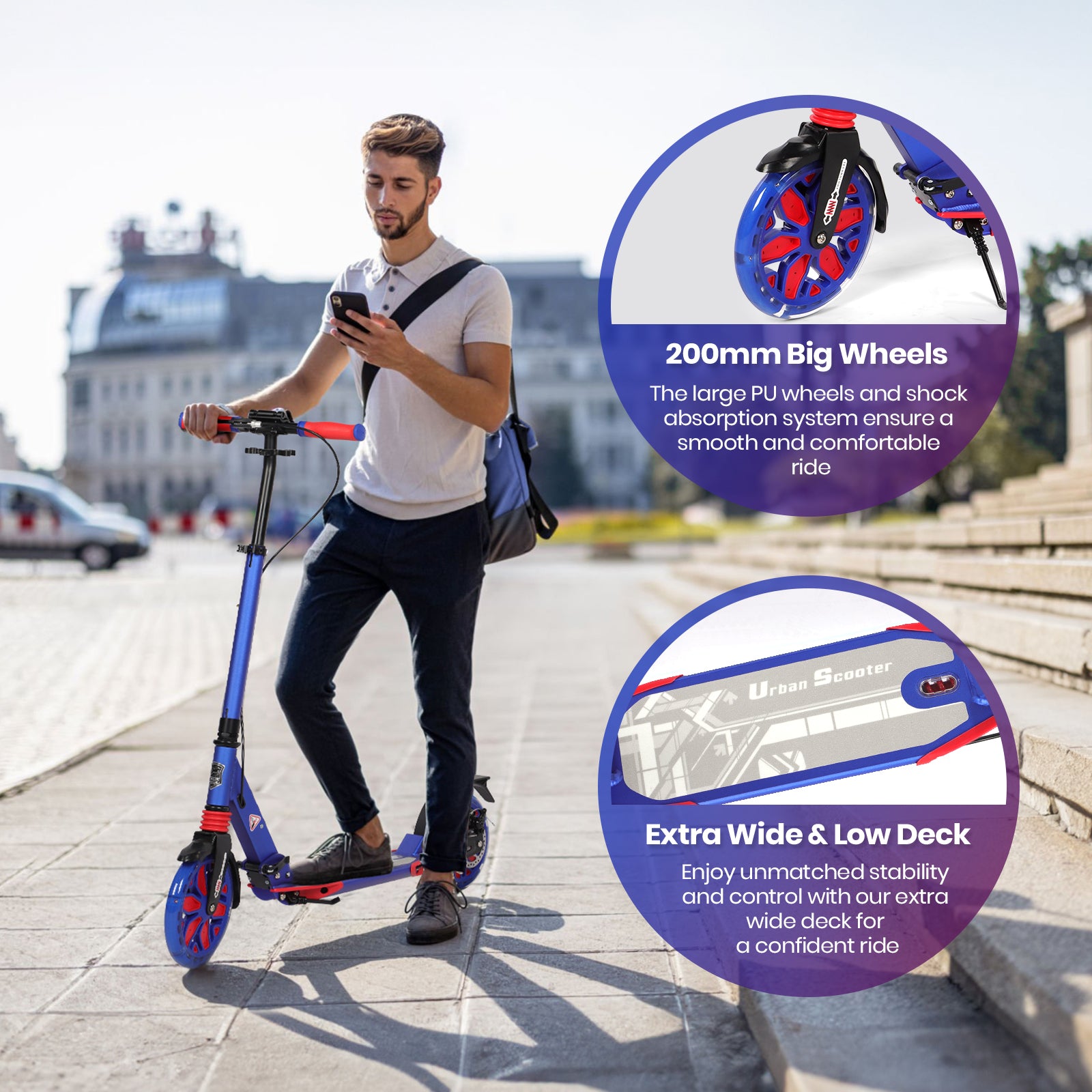 Hyeed Light Up Kick Scooter with Disc Brake Dark Blue