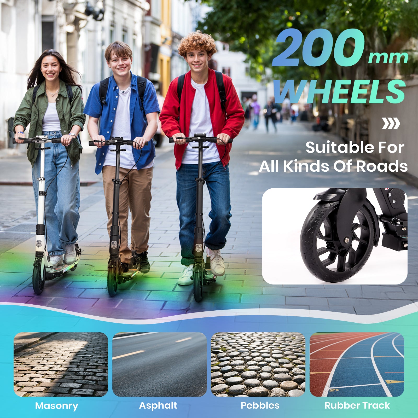 Hyeed Light Up Kick Scooter with Disc Brake Black