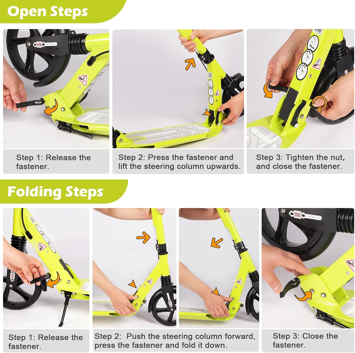 Hyeed Kick Scooter with Disc Brakes Yellow