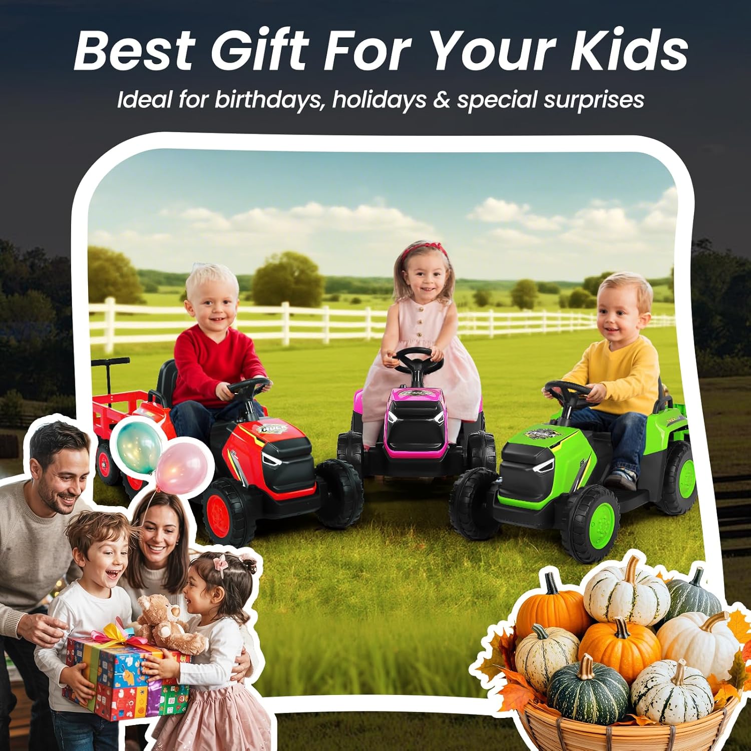 Kids 12V Ride-On Tractor with Detachable Trailer & Remote Control