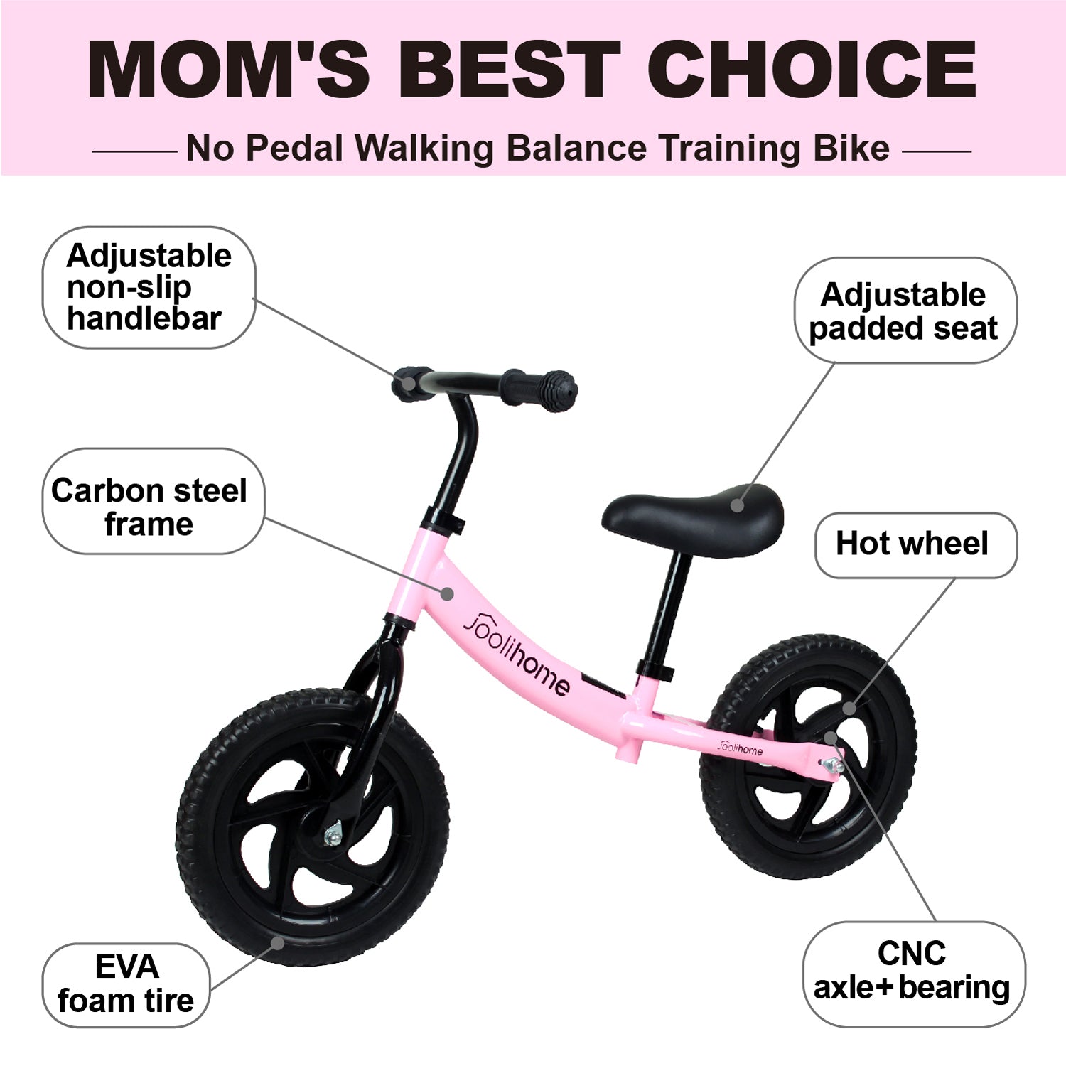 12" Balance Bike with Carbon Steel Frame Pink