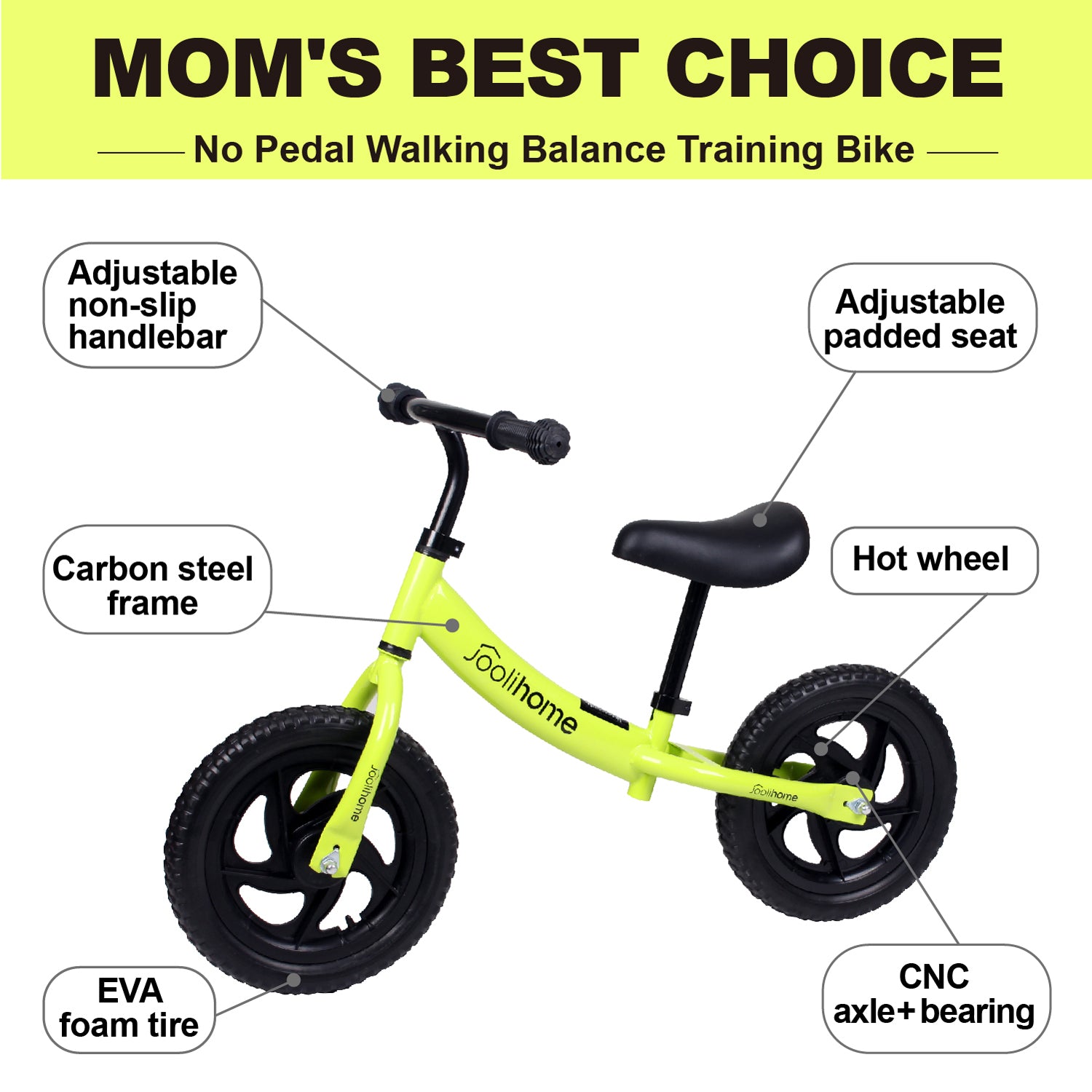 12" Balance Bike with Carbon Steel Frame Green