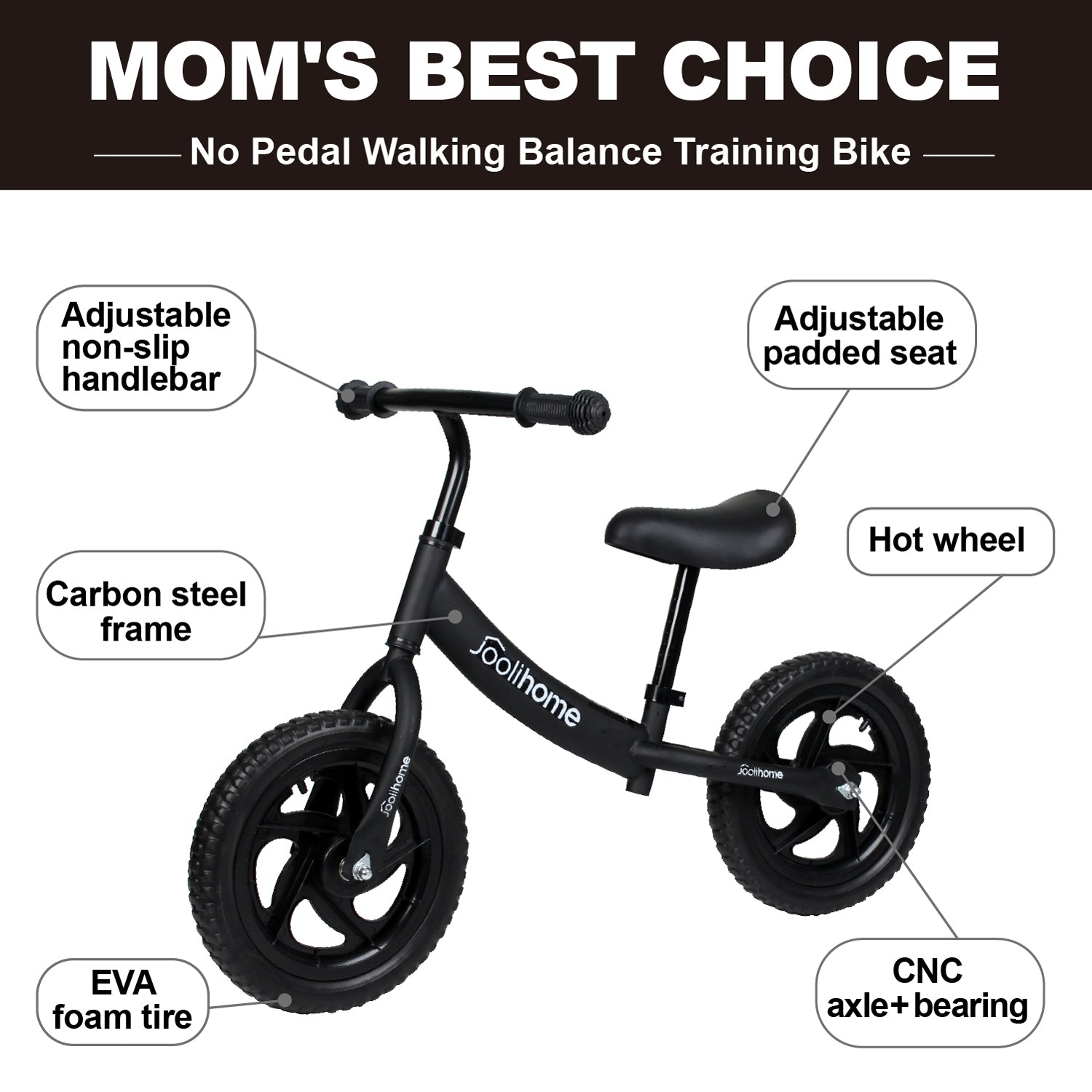 12" Balance Bike with Carbon Steel Frame Black