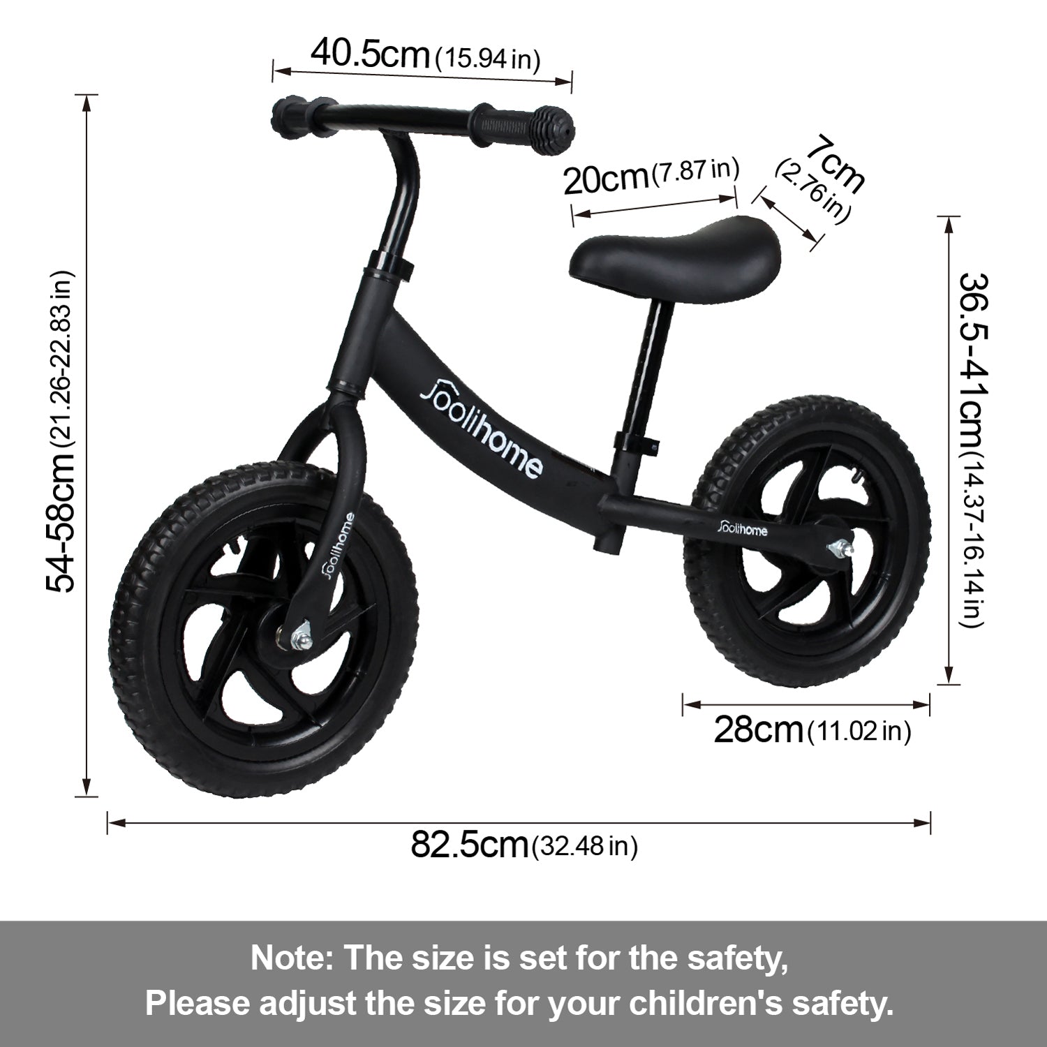 12" Balance Bike with Carbon Steel Frame Black