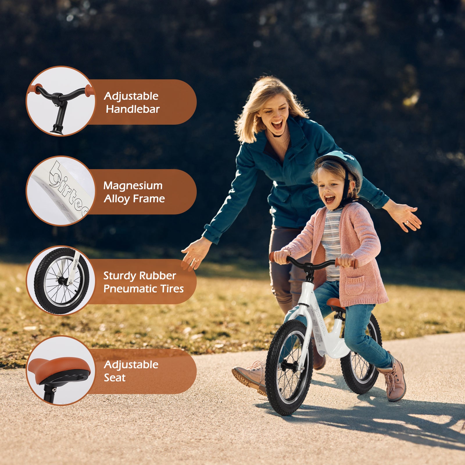 Birtech 14 Inch Kids Balance Bike with Magnesium Alloy Frame White