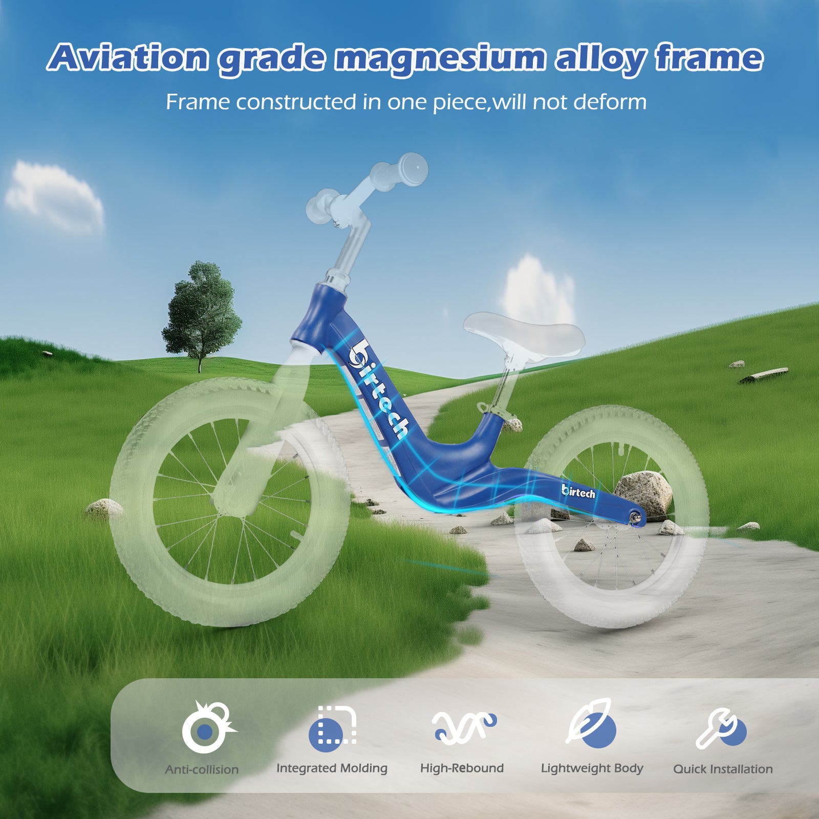 Birtech 14 Inch Kids Balance Bike with Magnesium Alloy Frame Blue