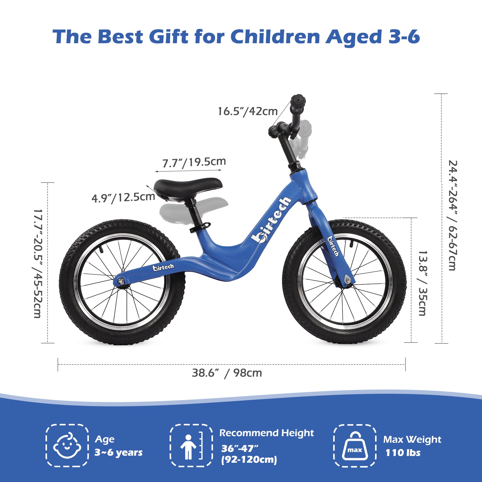 Birtech 14 Inch Kids Balance Bike with Magnesium Alloy Frame Blue