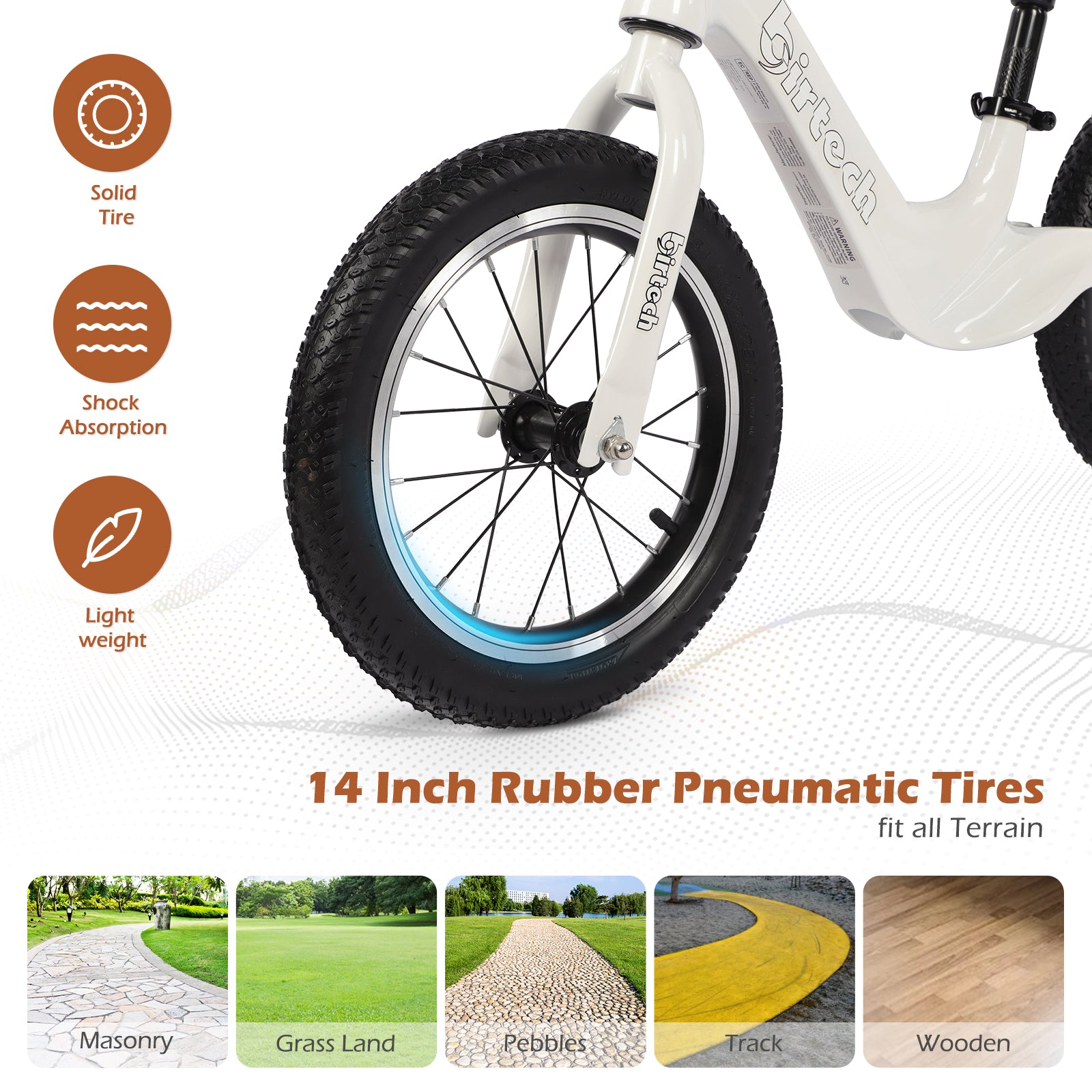Birtech 14 Inch Kids Balance Bike with Magnesium Alloy Frame White