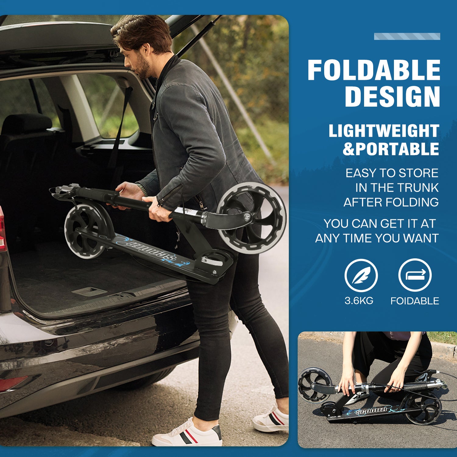 Hyeed Kick Scooter with Dual Brake Black